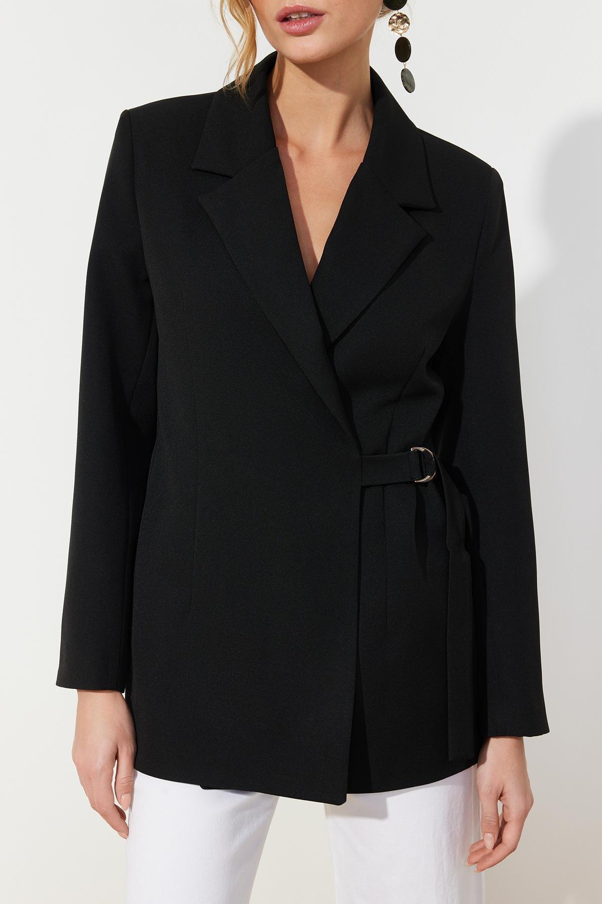 Black Detailed Blazer Jacket, , large image number 3