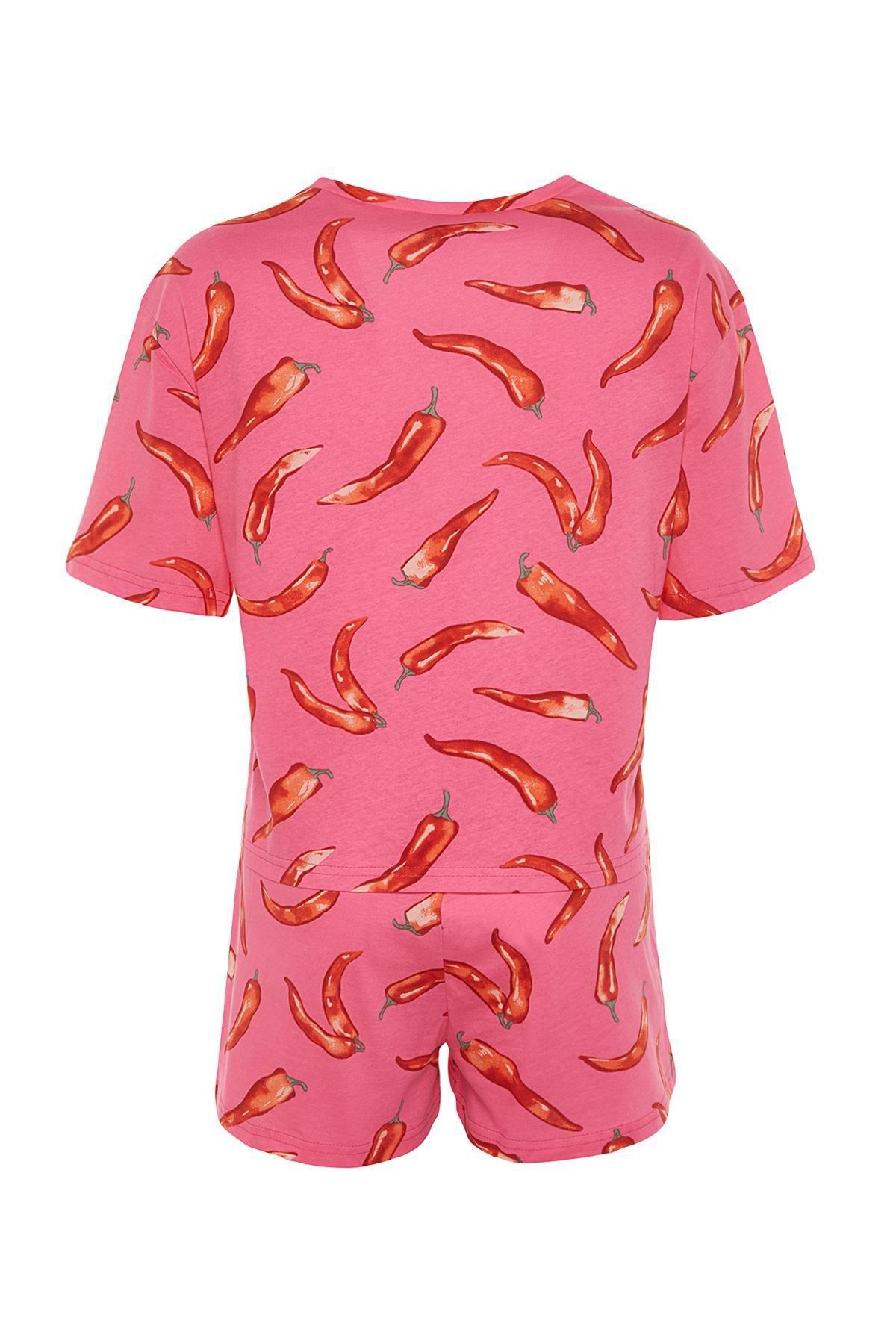 Trendyol - Pink Printed Knitted Pajama Set