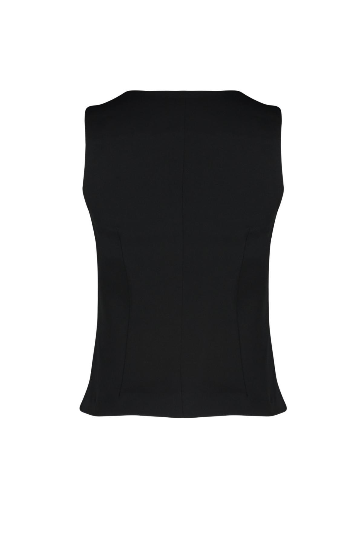 Black Buttoned Woven Vest, , large image number 6