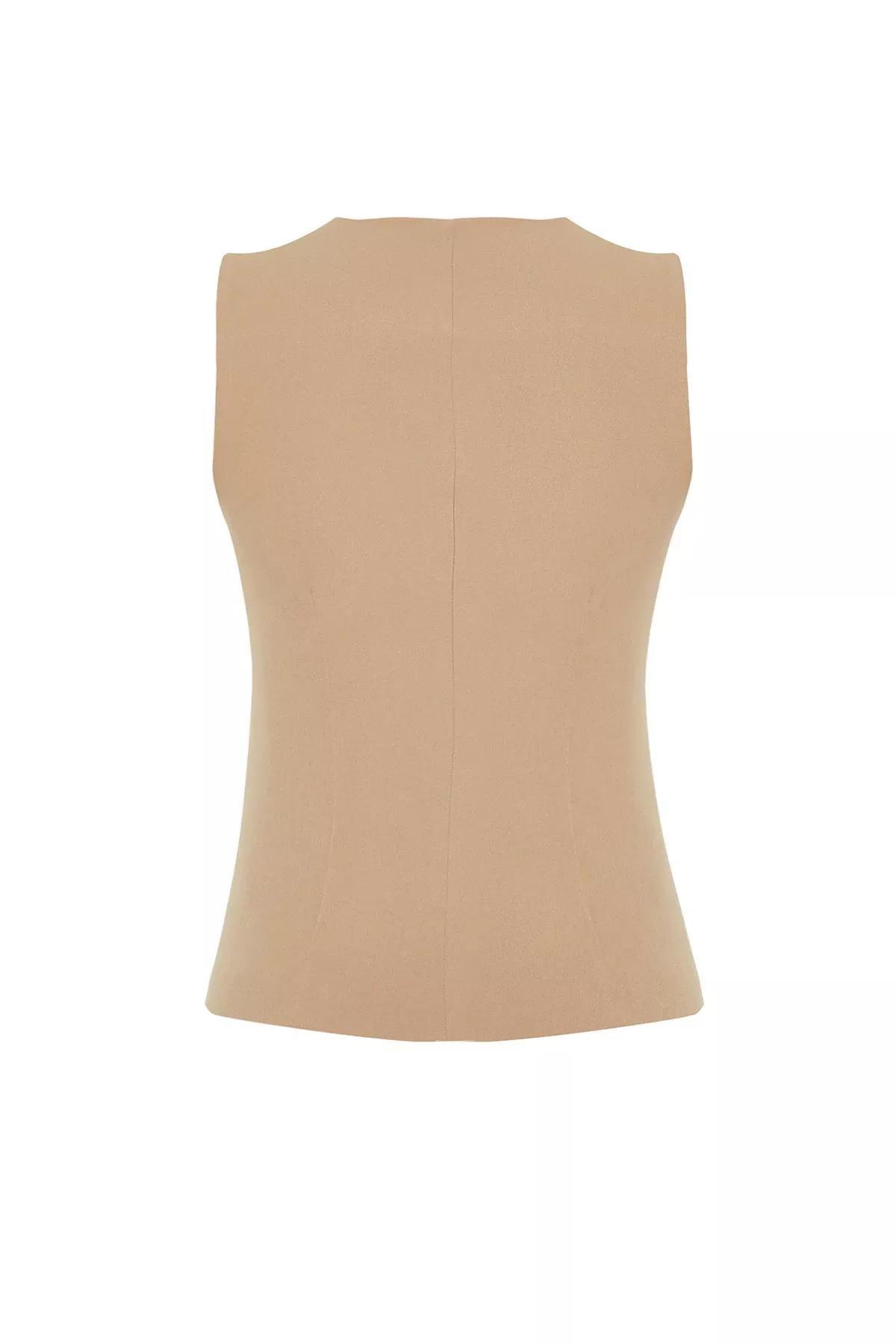 Grey Regular Buttoned Woven Vest, Mink, large image number 6