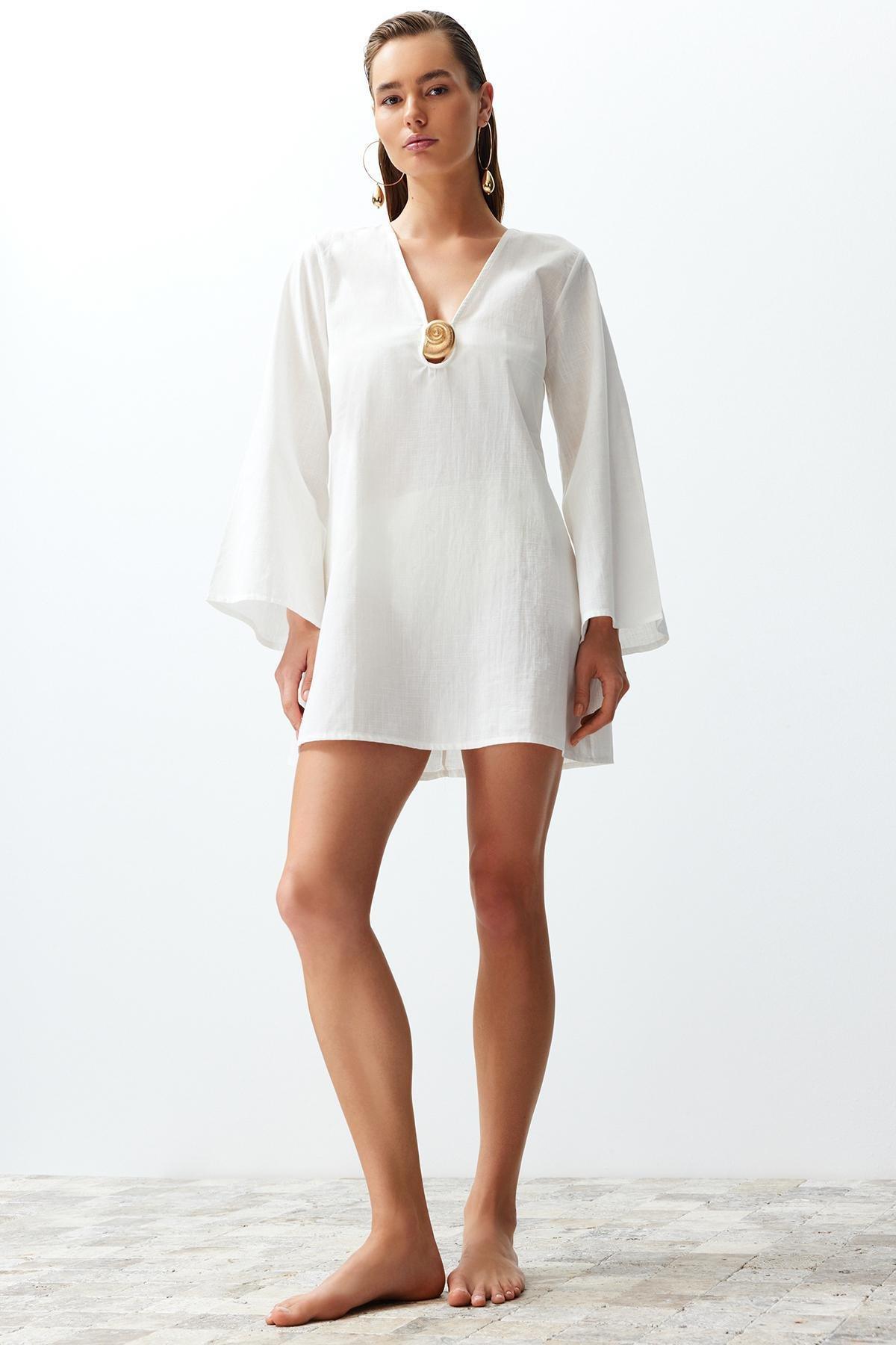 White Mini Woven Accessorized Dress, , large image number 2
