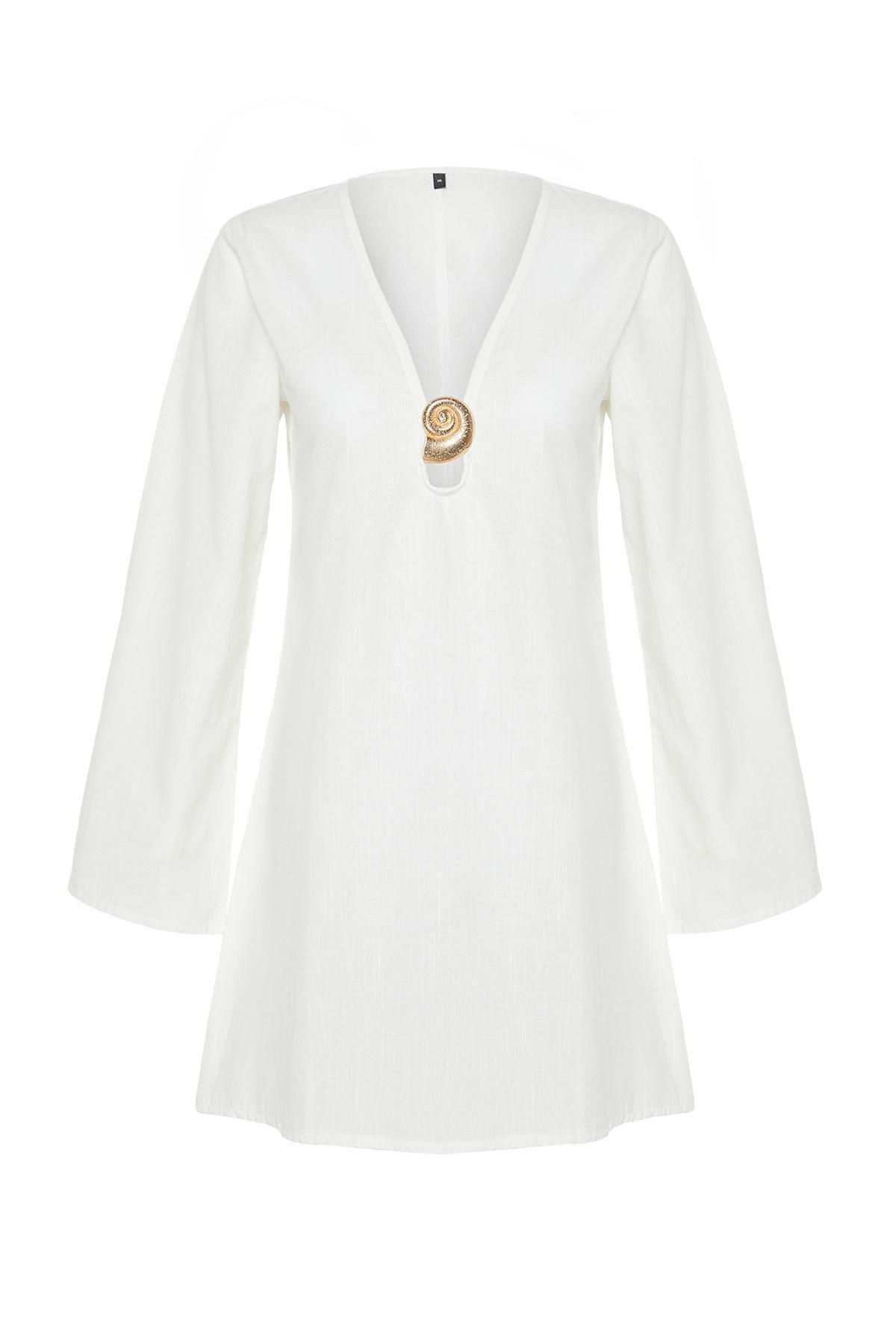 White Mini Woven Accessorized Dress, , large image number 5