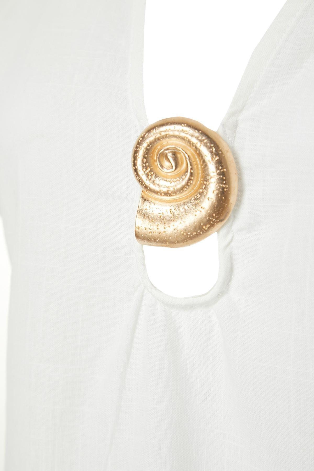 White Mini Woven Accessorized Dress, , large image number 6