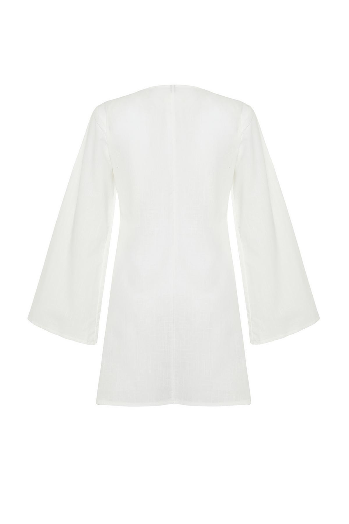 White Mini Woven Accessorized Dress, , large image number 7