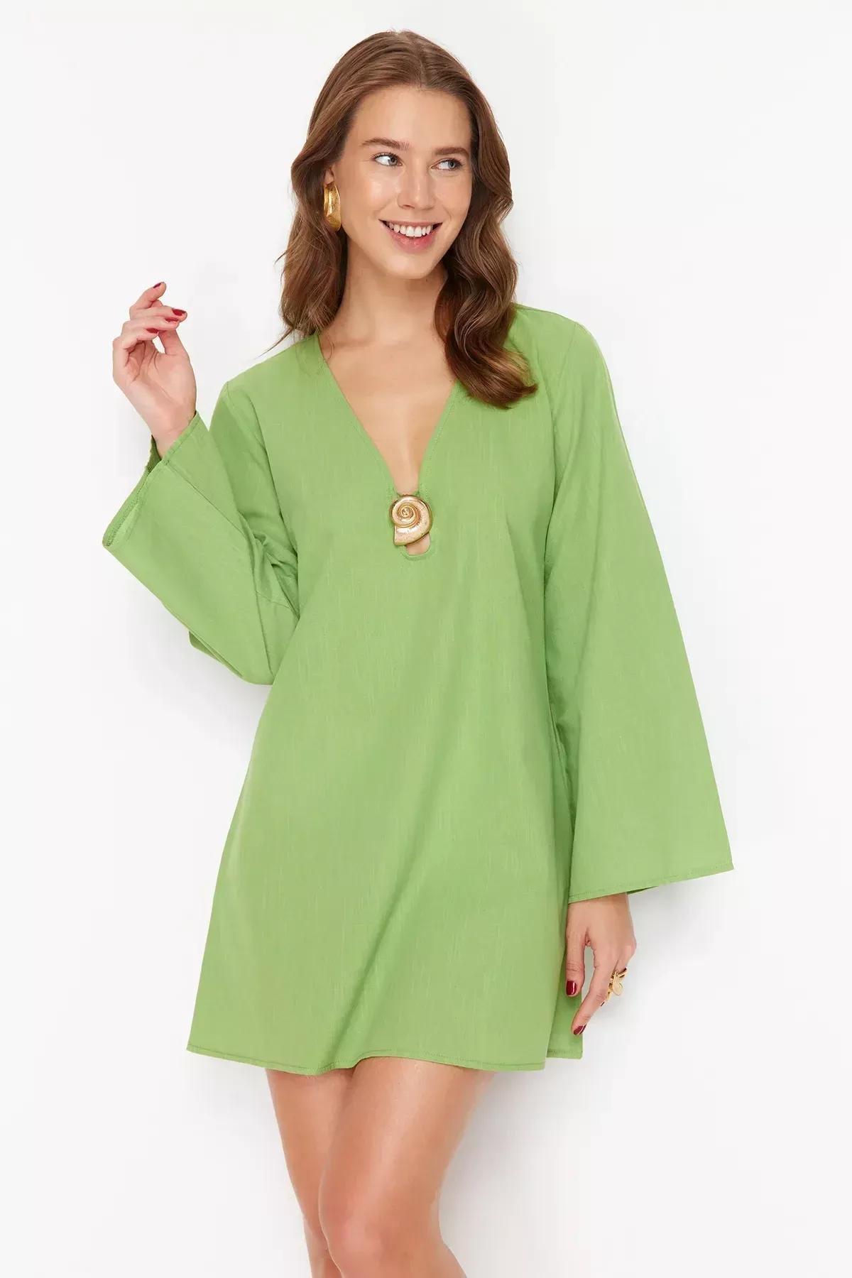 Green Plain Kimono Mini Dress, C101_4744, large image number 0