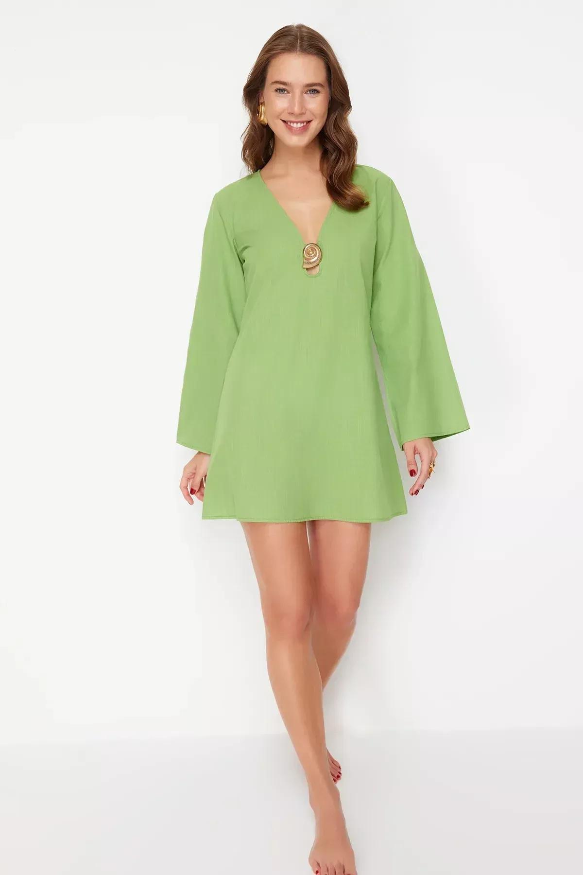 Green Plain Kimono Mini Dress, C101_4744, large image number 1