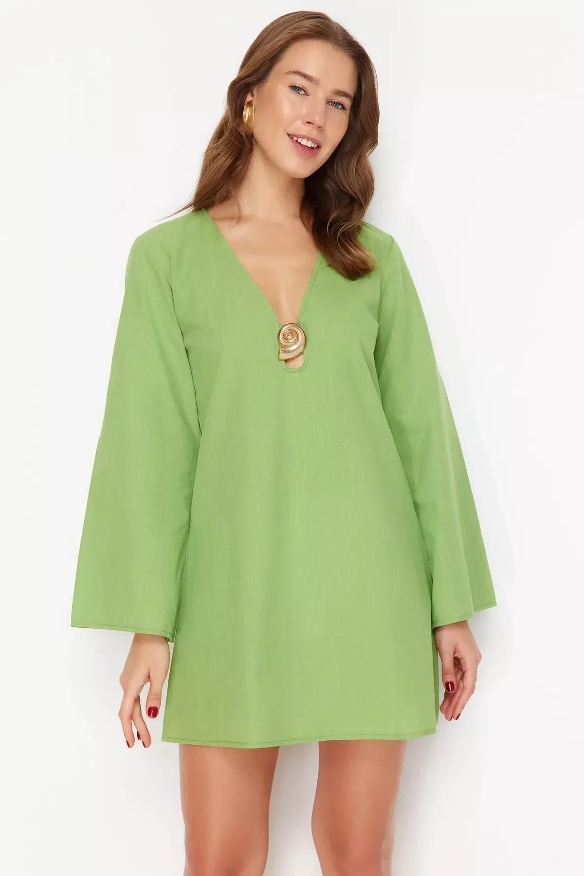 Green Plain Kimono Mini Dress, C101_4744, large image number 2