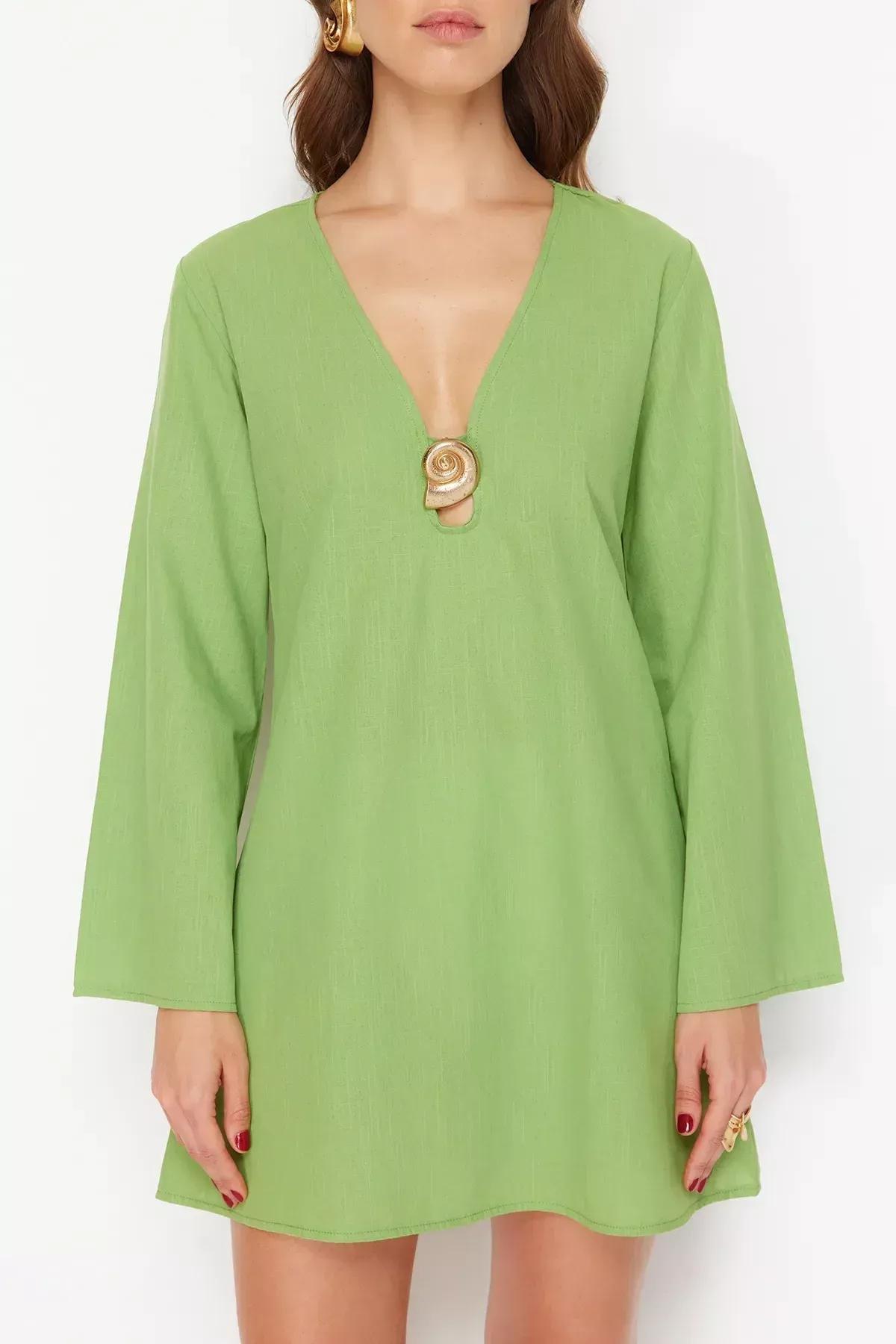 Green Plain Kimono Mini Dress, C101_4744, large image number 3