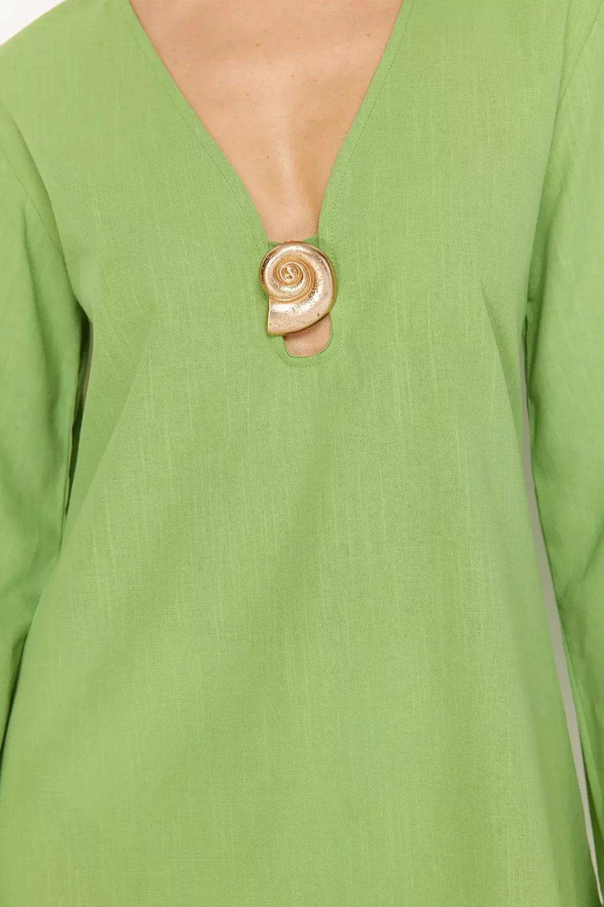Green Plain Kimono Mini Dress, C101_4744, large image number 4