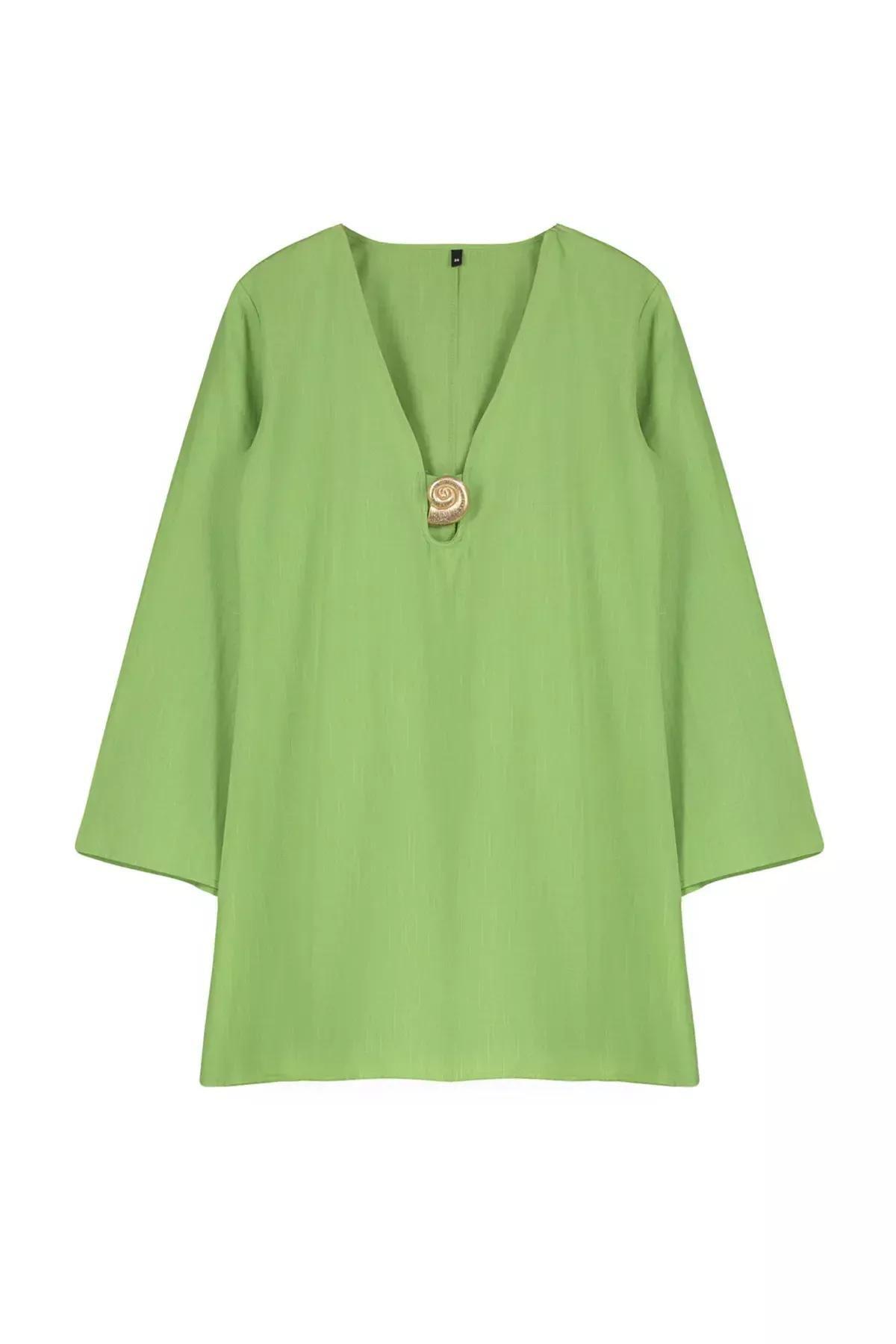Green Plain Kimono Mini Dress, C101_4744, large image number 5
