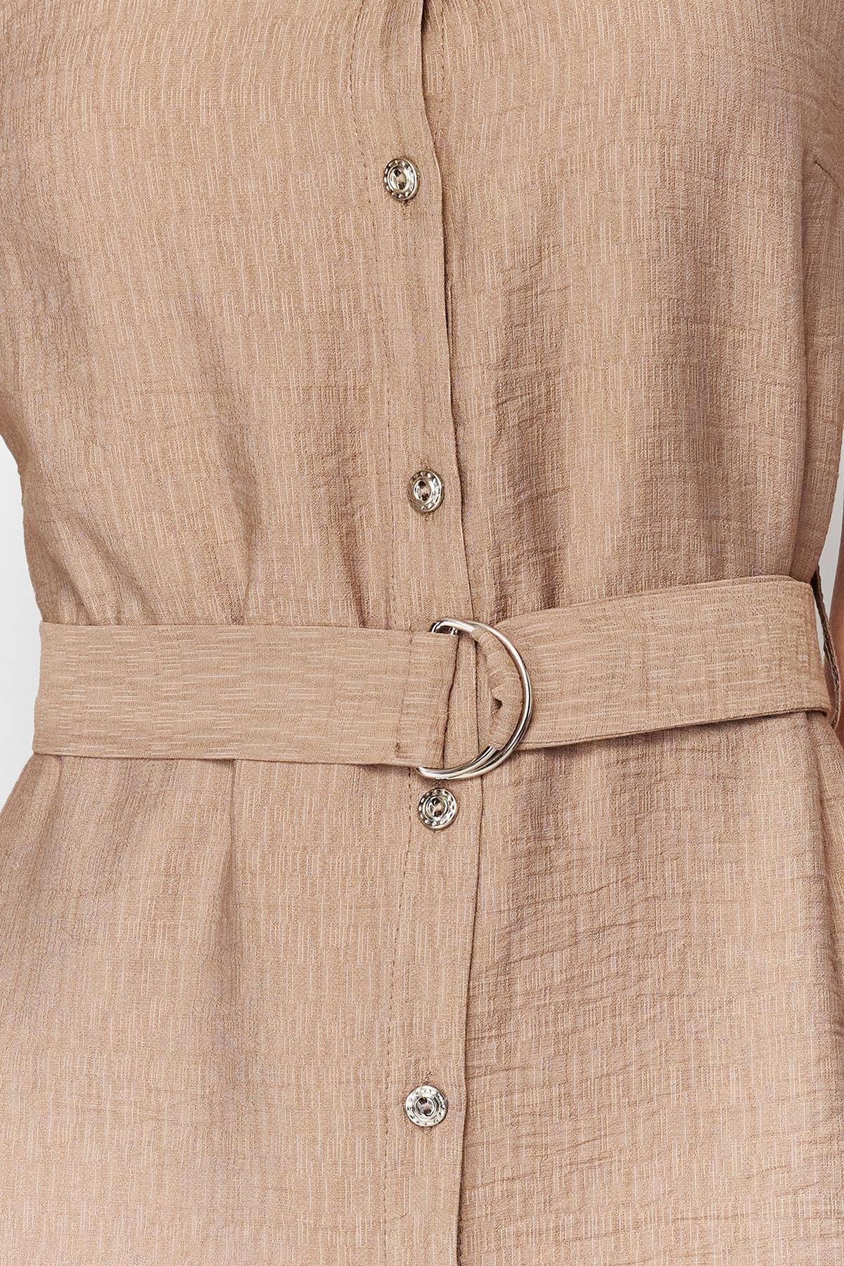 Beige Belted Midi Shirt Dress, , large image number 4
