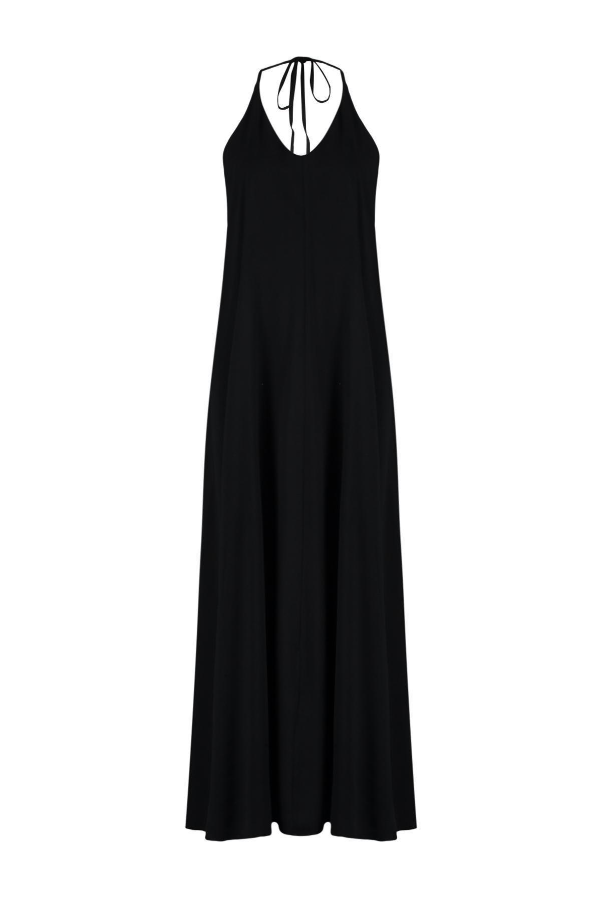Black Maxi Woven Decollete Backless Beach Dress TBESS24EL00022, , large image number 3
