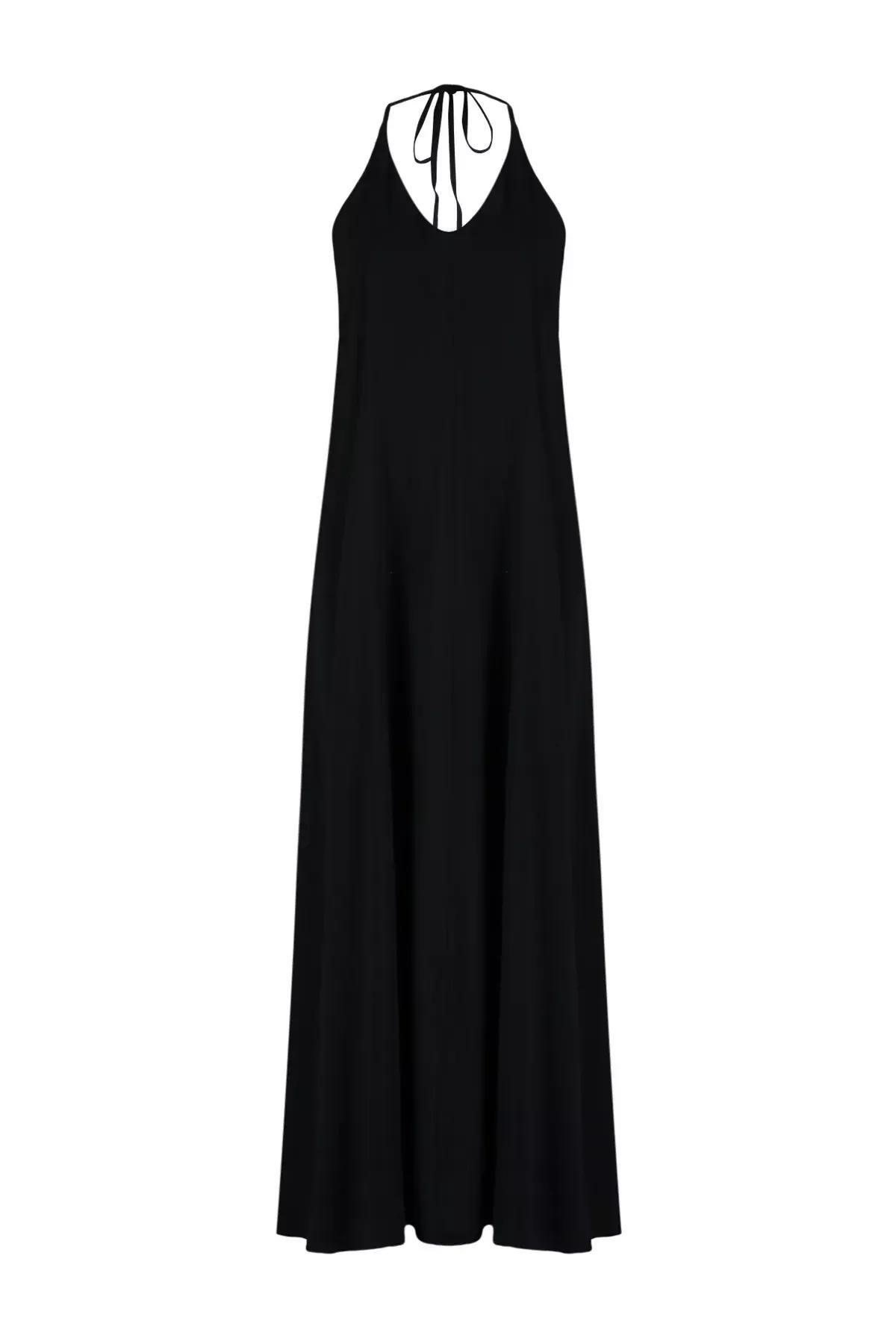 Black Maxi Woven Backless Beach Dress, C101_2094, large image number 4