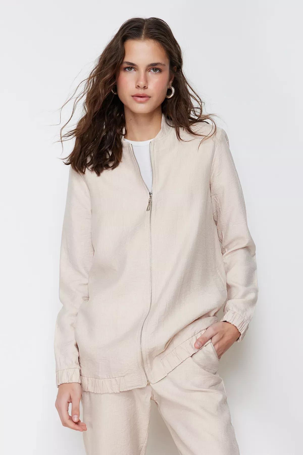 Beige Linen Tunic Co-Ord Set, , medium