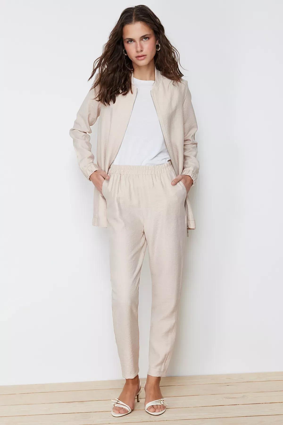 طقم متناسق كتان بتصميم تونيك، بيج, Beige, large image number 1