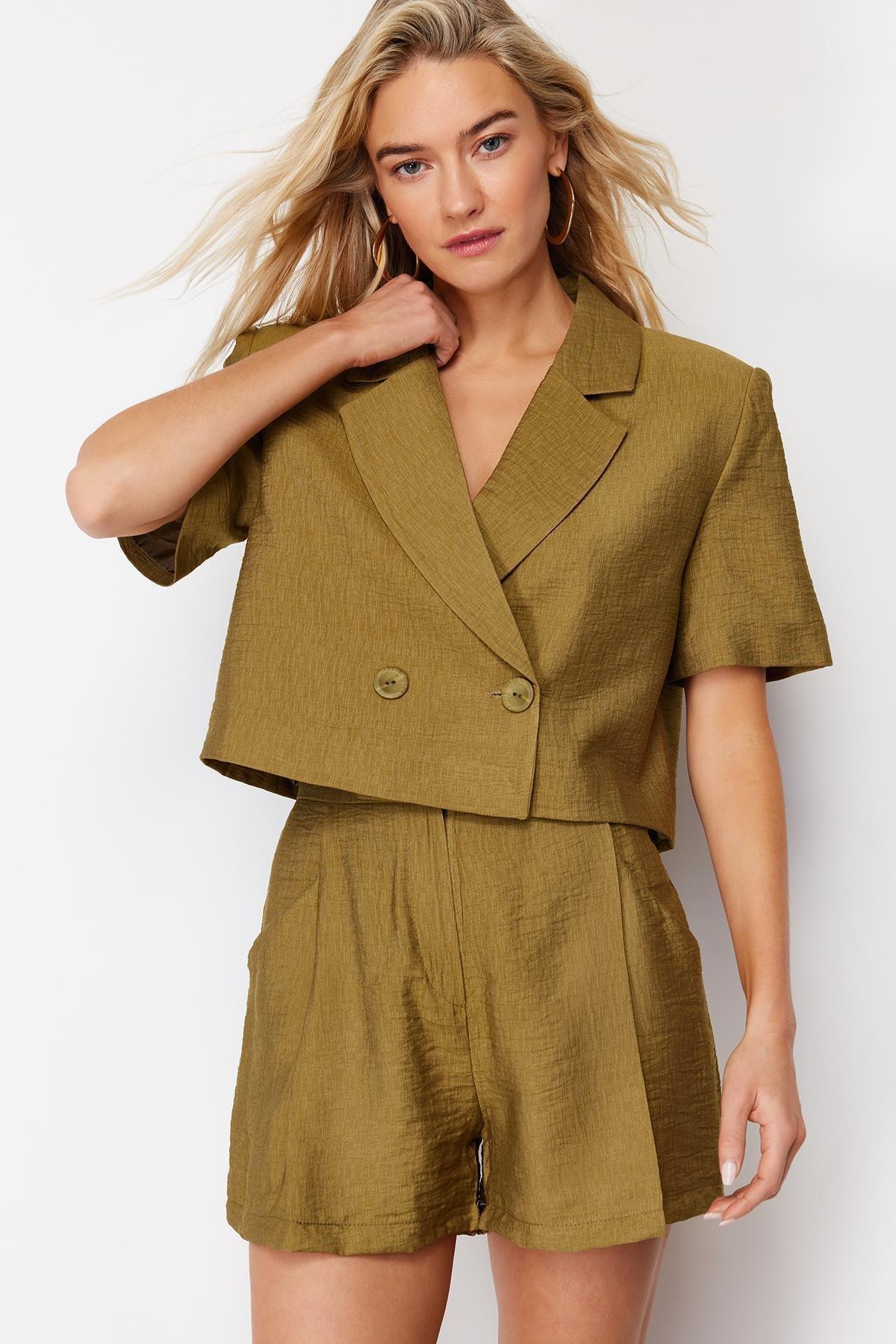 Khaki Short Sleeve Blazer Jacket, , large image number 2