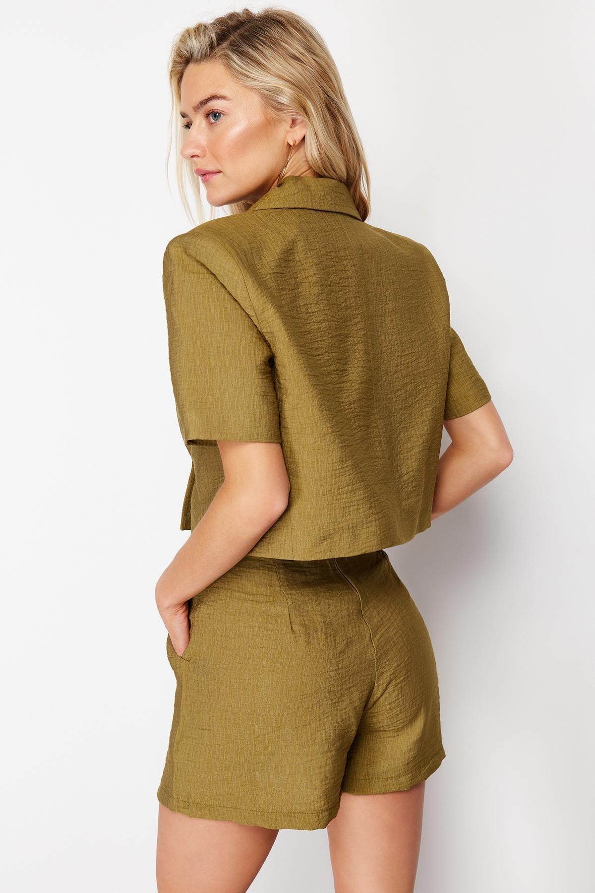 Khaki Short Sleeve Blazer Jacket, , large image number 4