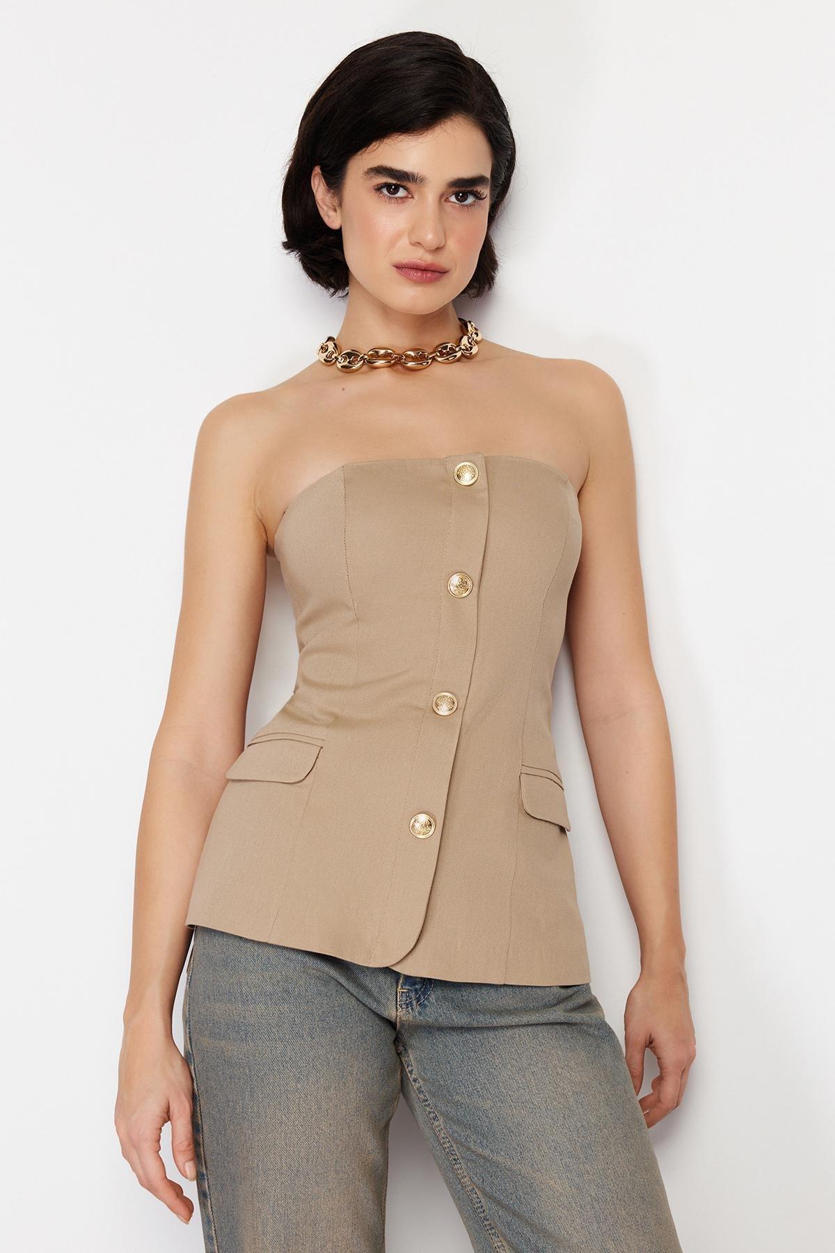 Beige Premium Woven Vest, , large image number 0