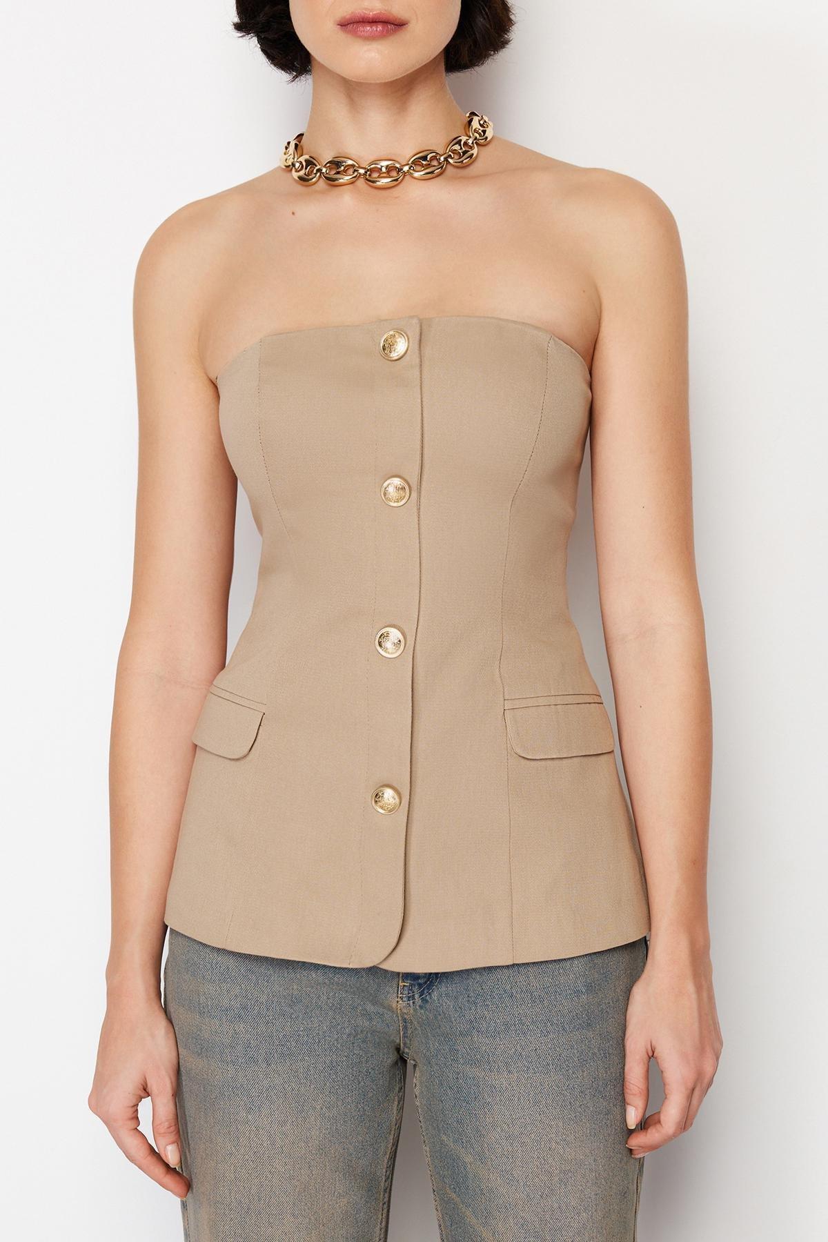 Beige Premium Woven Vest, , large image number 4