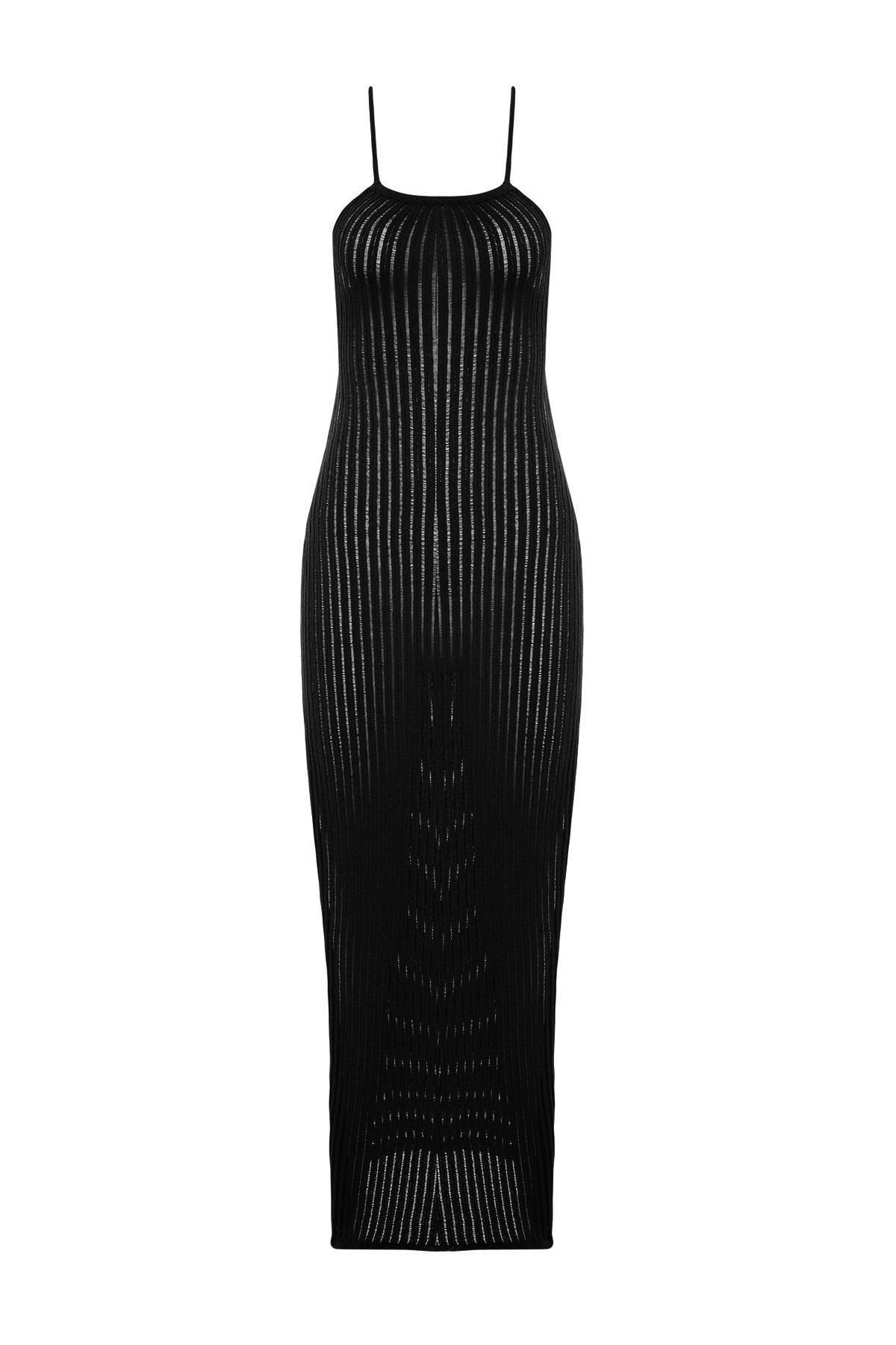 Black Fitted Maxi Backless Dress, , large image number 4