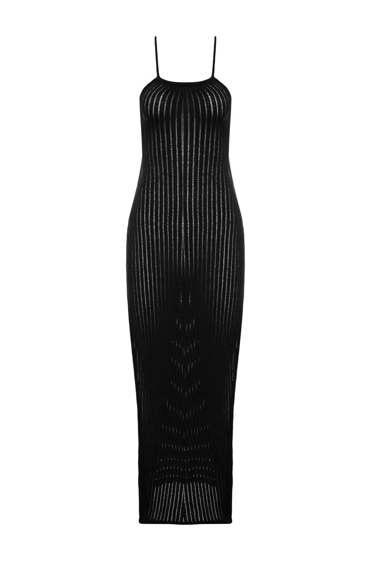 Black Fitted Maxi Backless Dress, , large image number 5