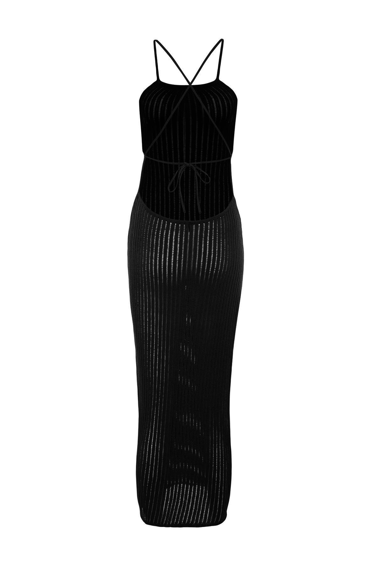 Black Fitted Maxi Backless Dress, , large image number 6