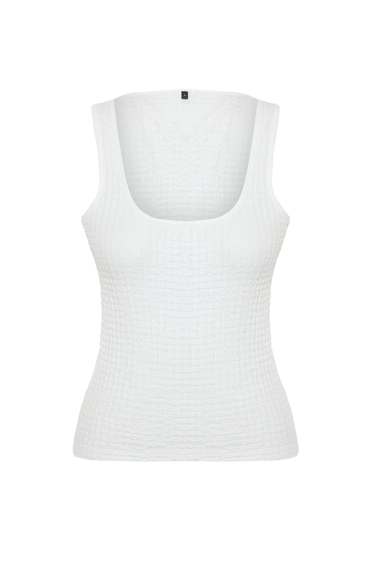 Trendyol - White Textured Fitted Pool Neck Knitted Undershirt