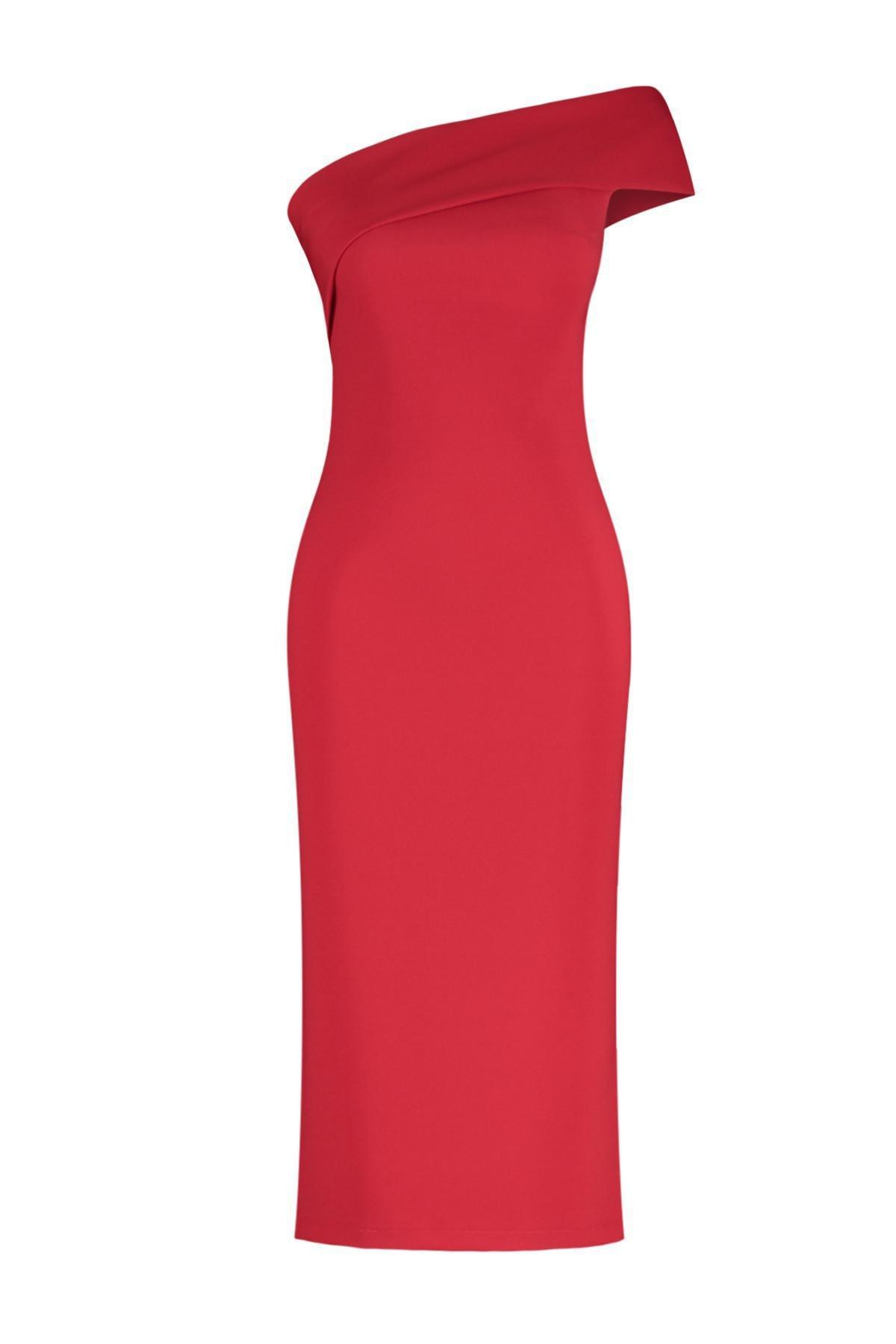 Trendyol - Red Fitted One-Shoulder Midi Dress