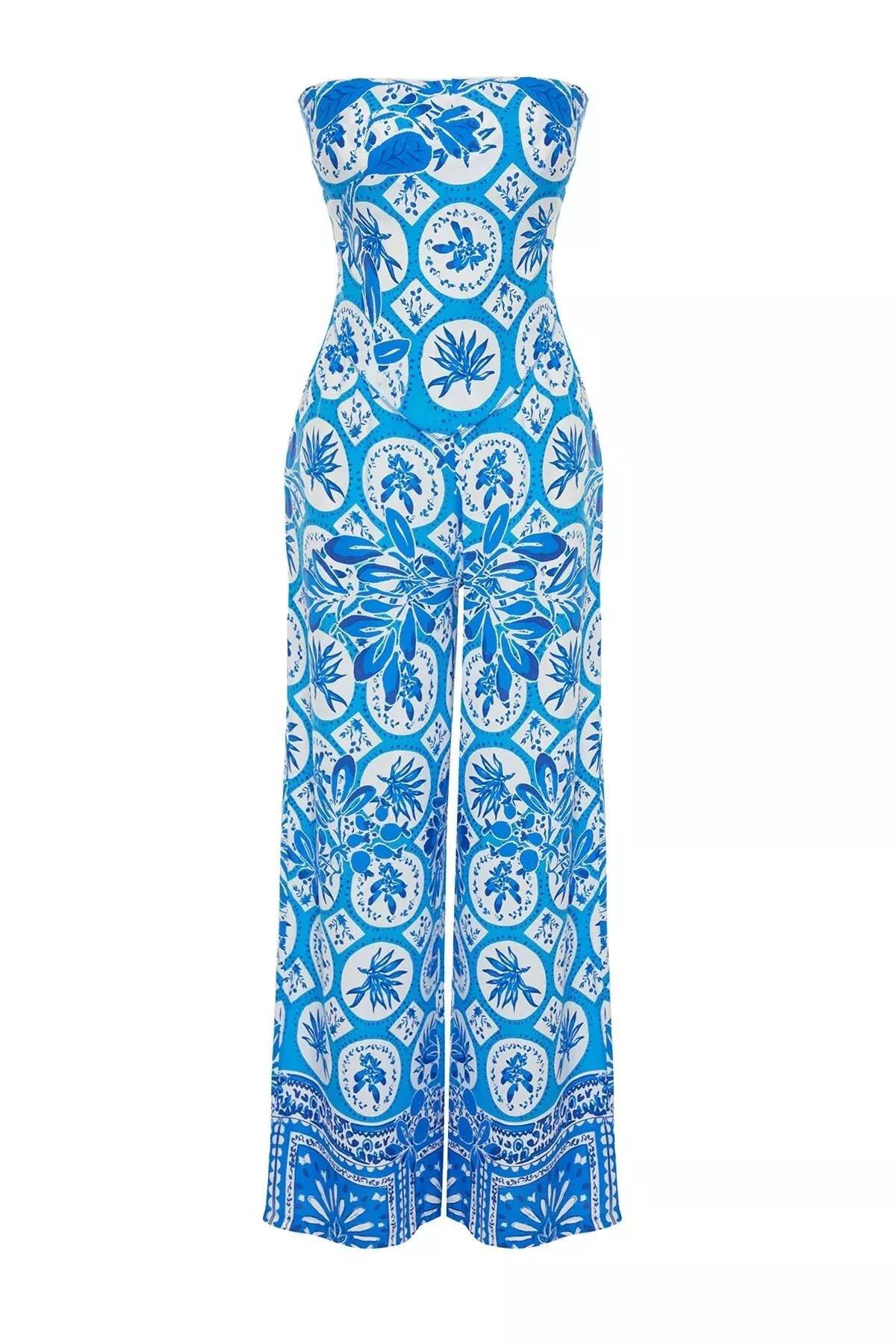 Geometric Patterned Woven Co-Ord Set, Blue-Multicolor, large image number 0