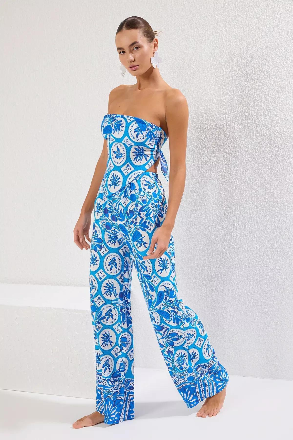Geometric Patterned Woven Co-Ord Set, Blue-Multicolor, large image number 1