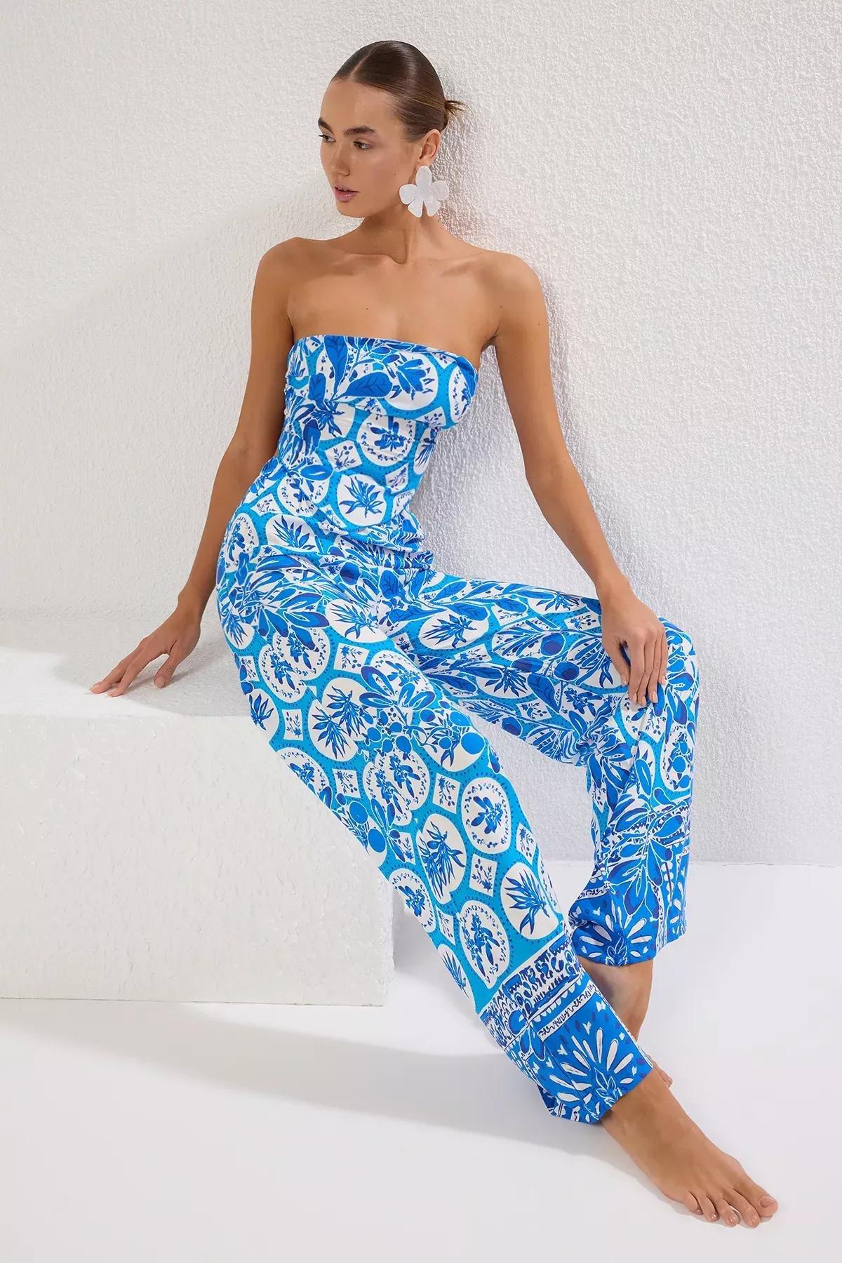 Geometric Patterned Woven Co-Ord Set, Blue-Multicolor, large image number 3