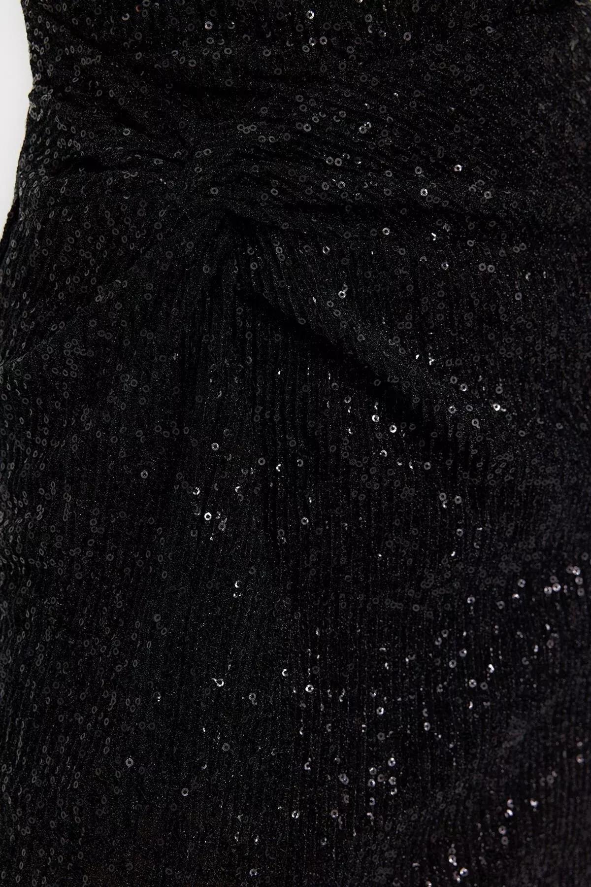 Black Sequined Occasion Wear Dress, BLACK, large image number 4