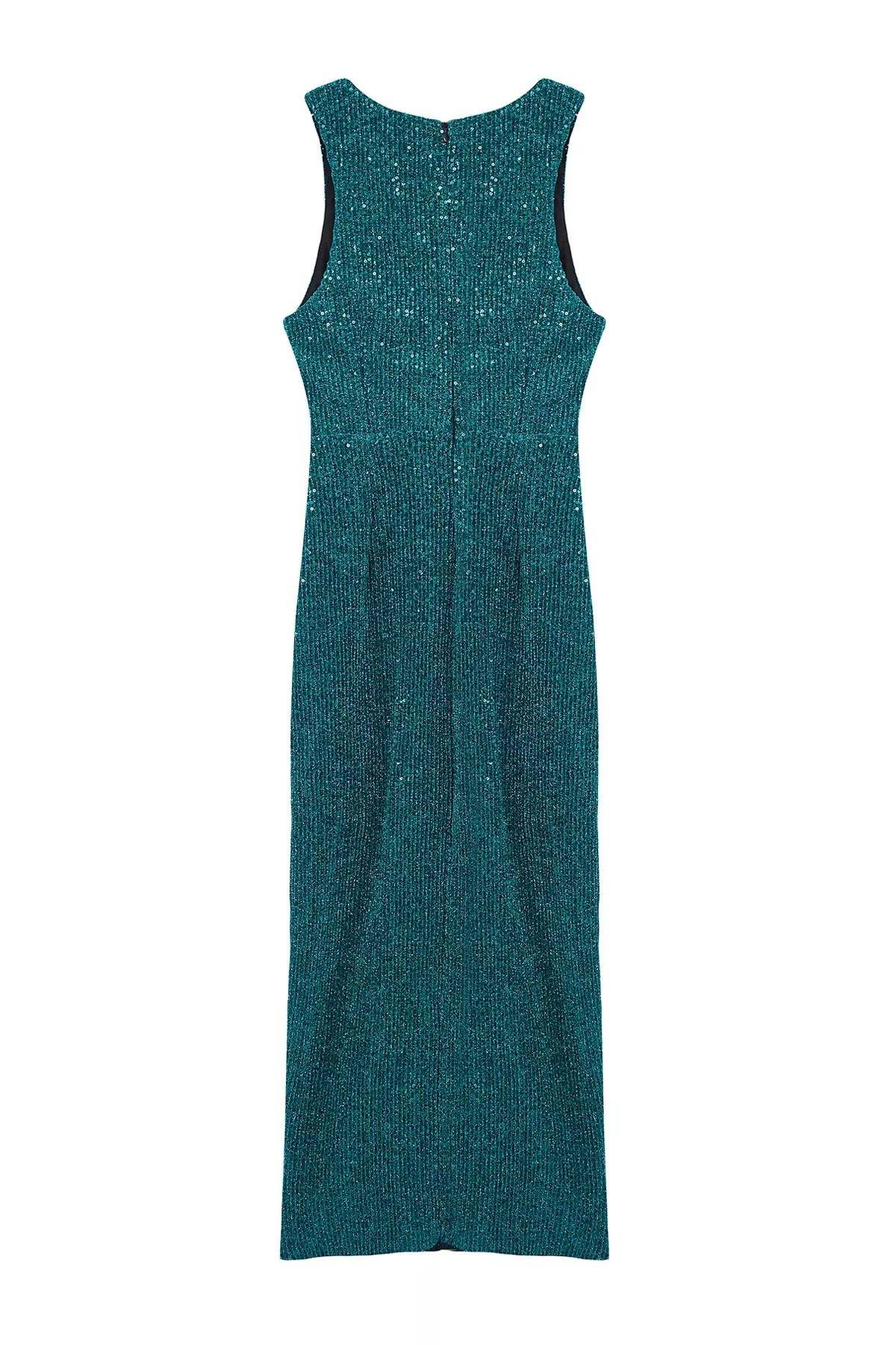Navy Knitted Sequined Occasionwear Dress, Navy blue, large image number 10