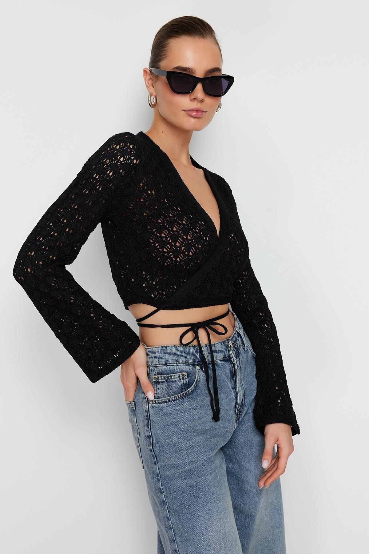 Black Knitwear Sweater, , large image number 1