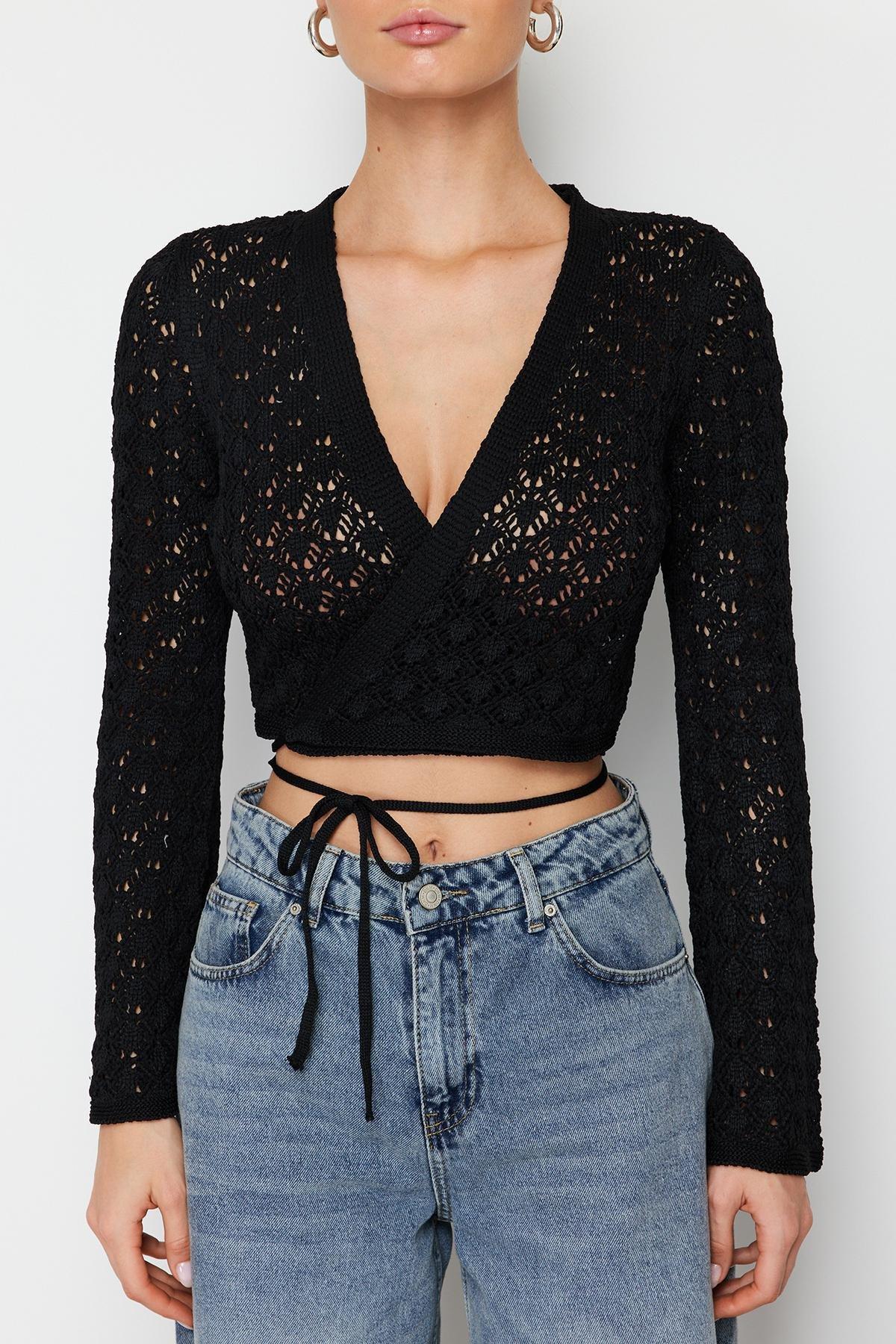 Black Knitwear Sweater, , large image number 3