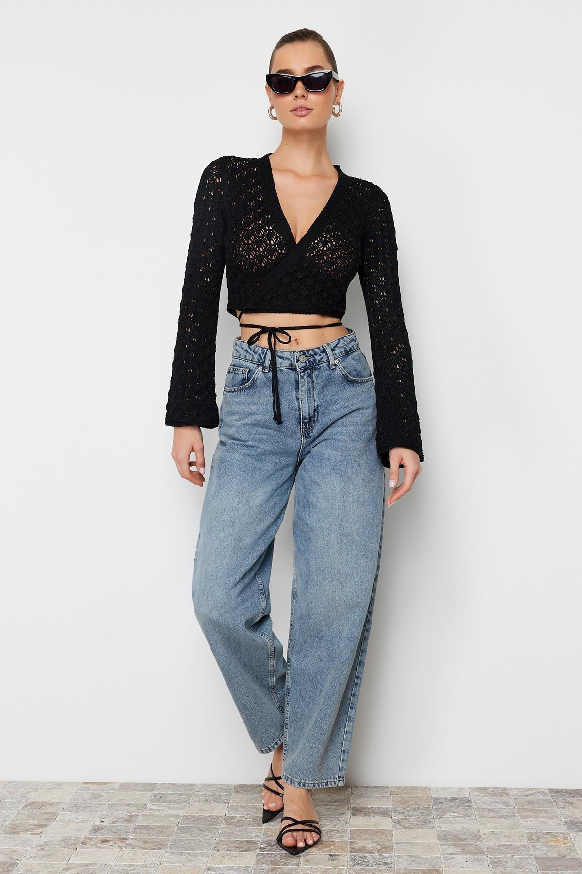 Black Knitwear Sweater, , large image number 4
