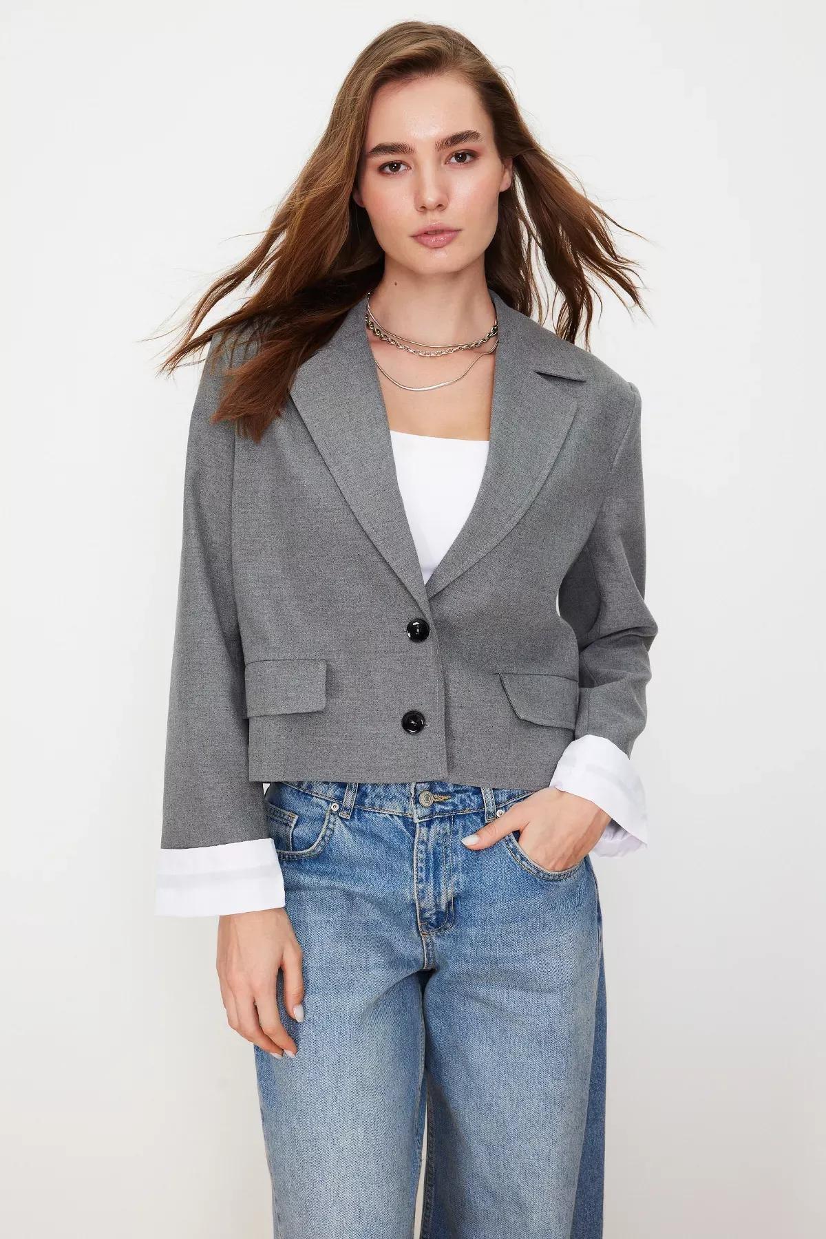Grey Anthracite Blazer Jacket, Anthracite, medium