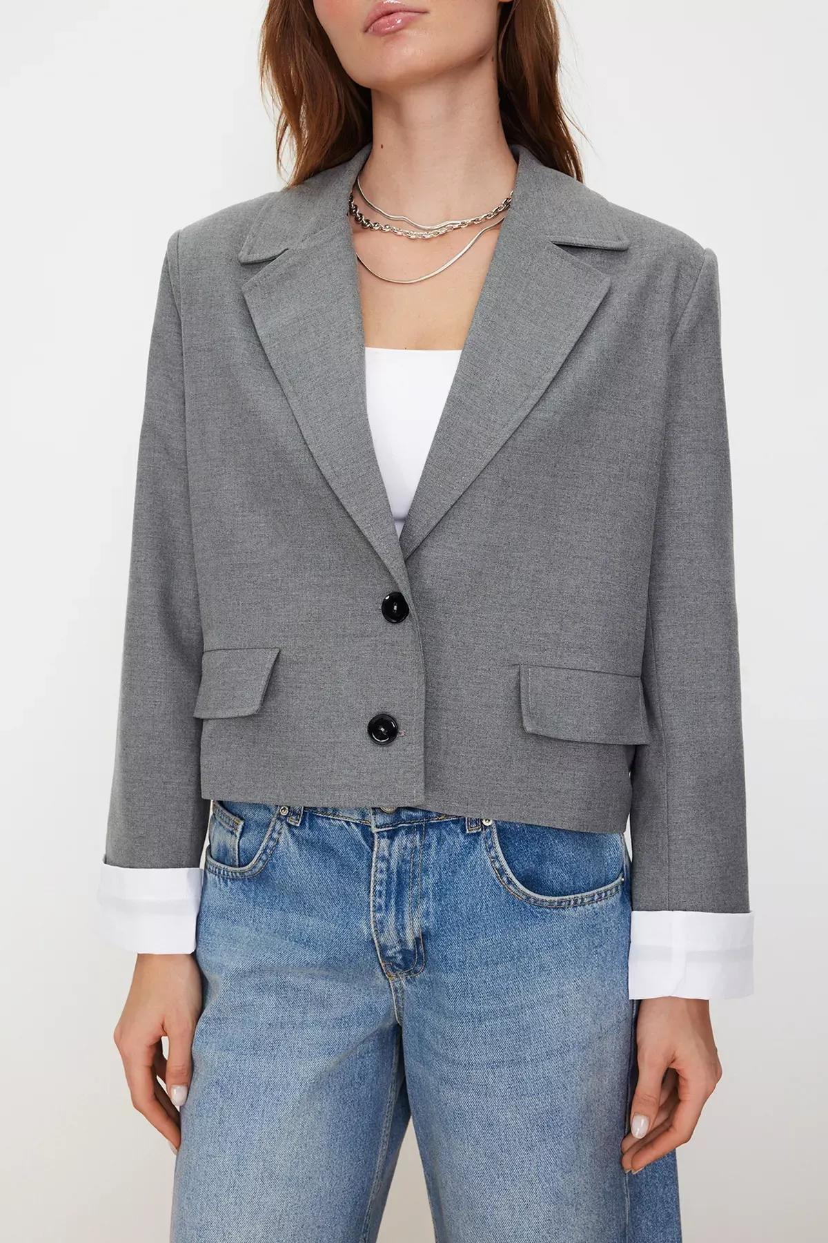 Grey Anthracite Blazer Jacket, Anthracite, large image number 3
