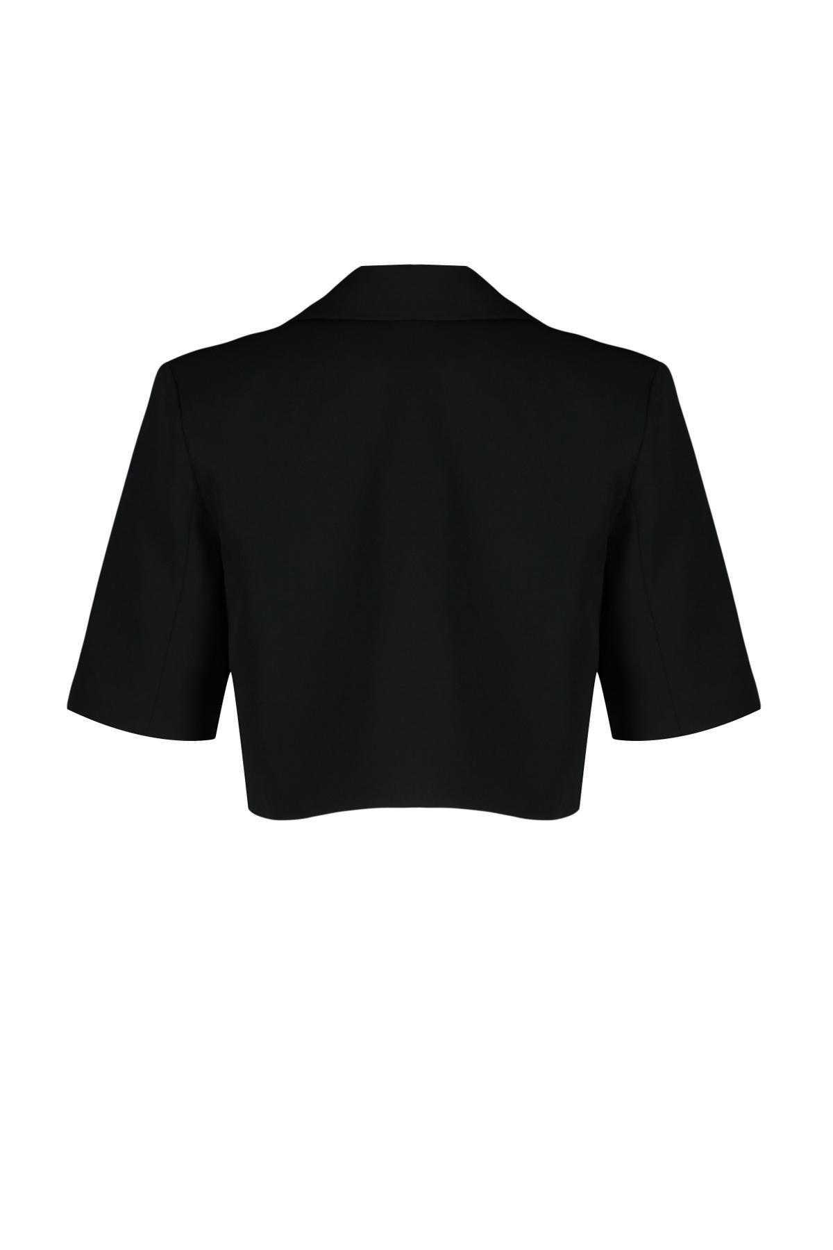Black Crop Short Sleeve Blazer Jacket, , large image number 6
