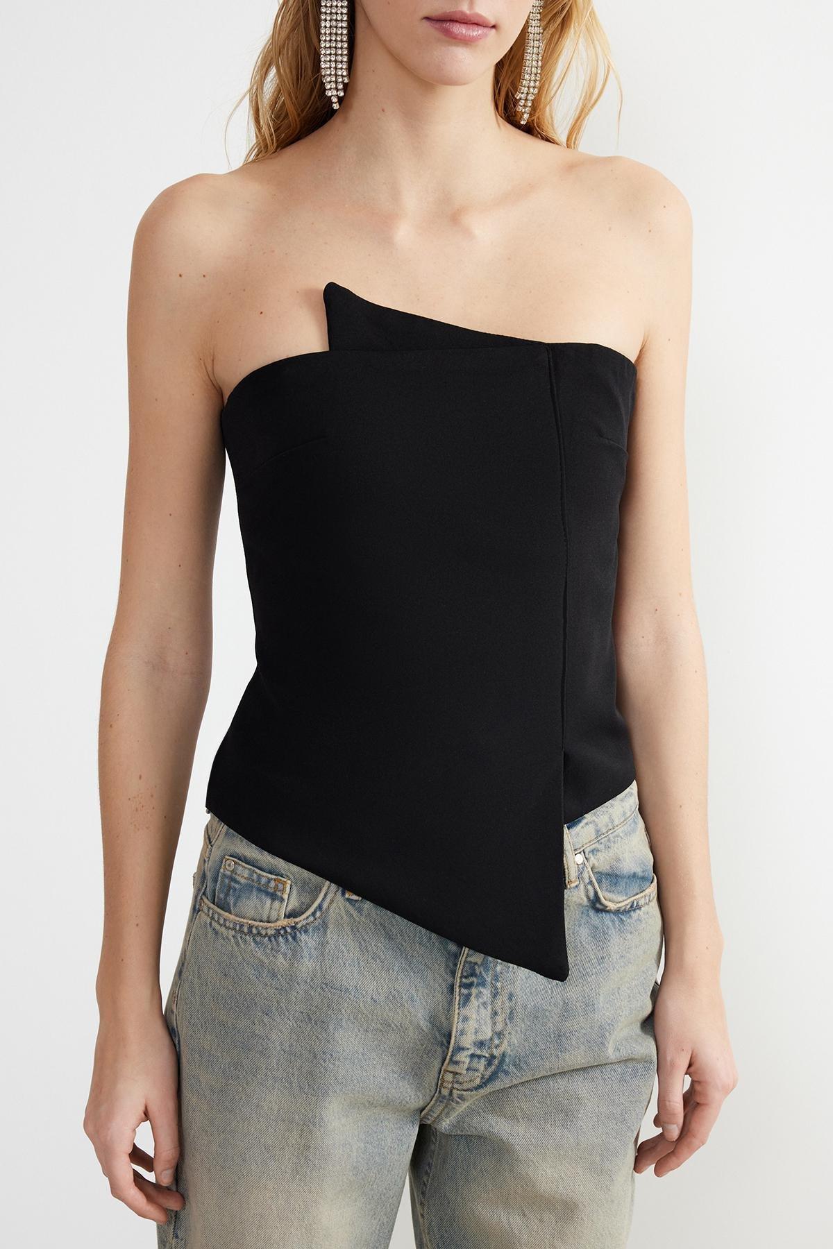 Black Woven Body Fitted Bustier, , large image number 3