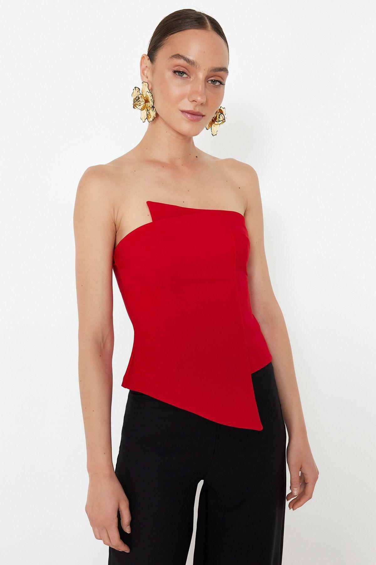 Red Body-Sitting Woven Bustier, , large image number 0