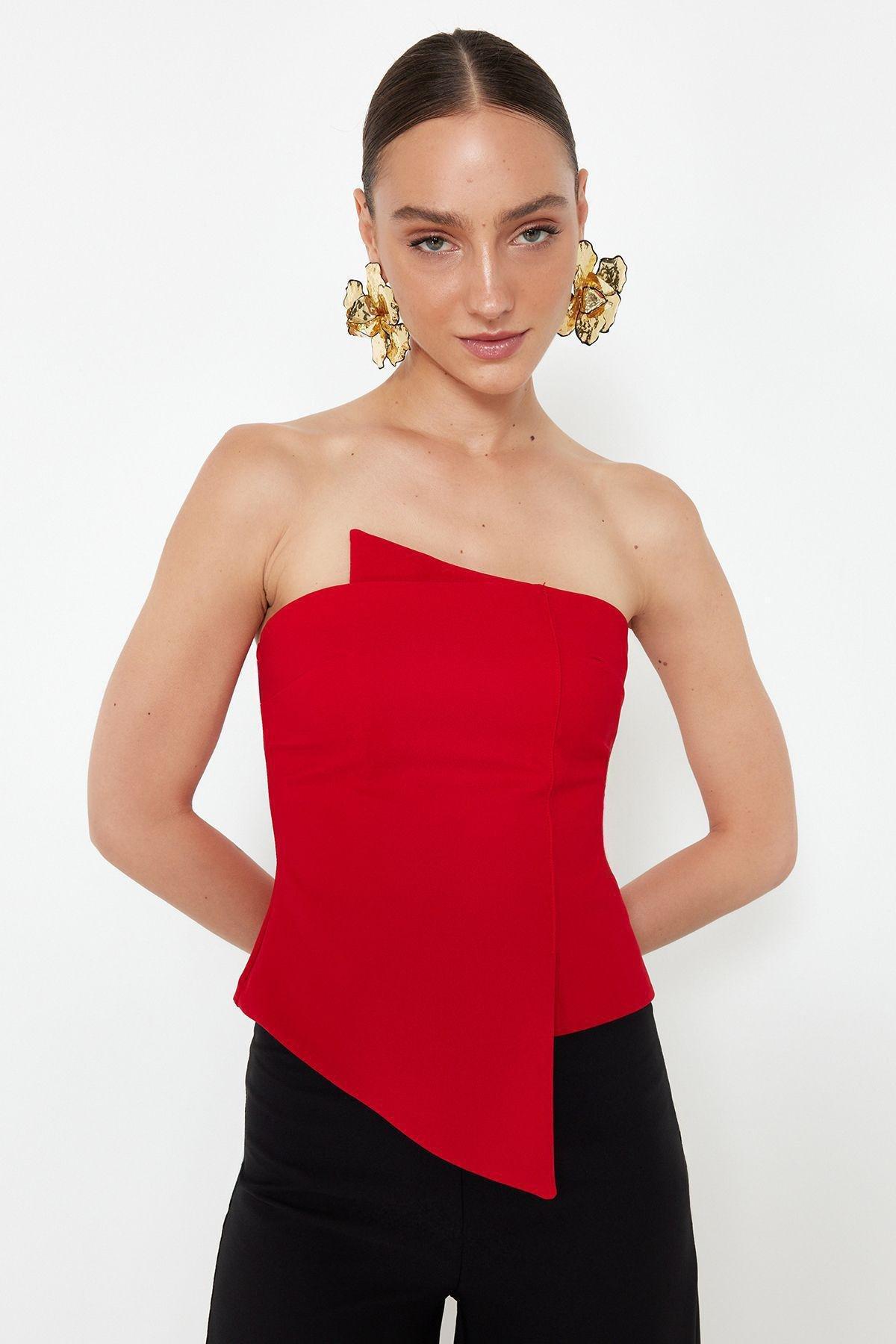 Red Body-Sitting Woven Bustier, , large image number 1