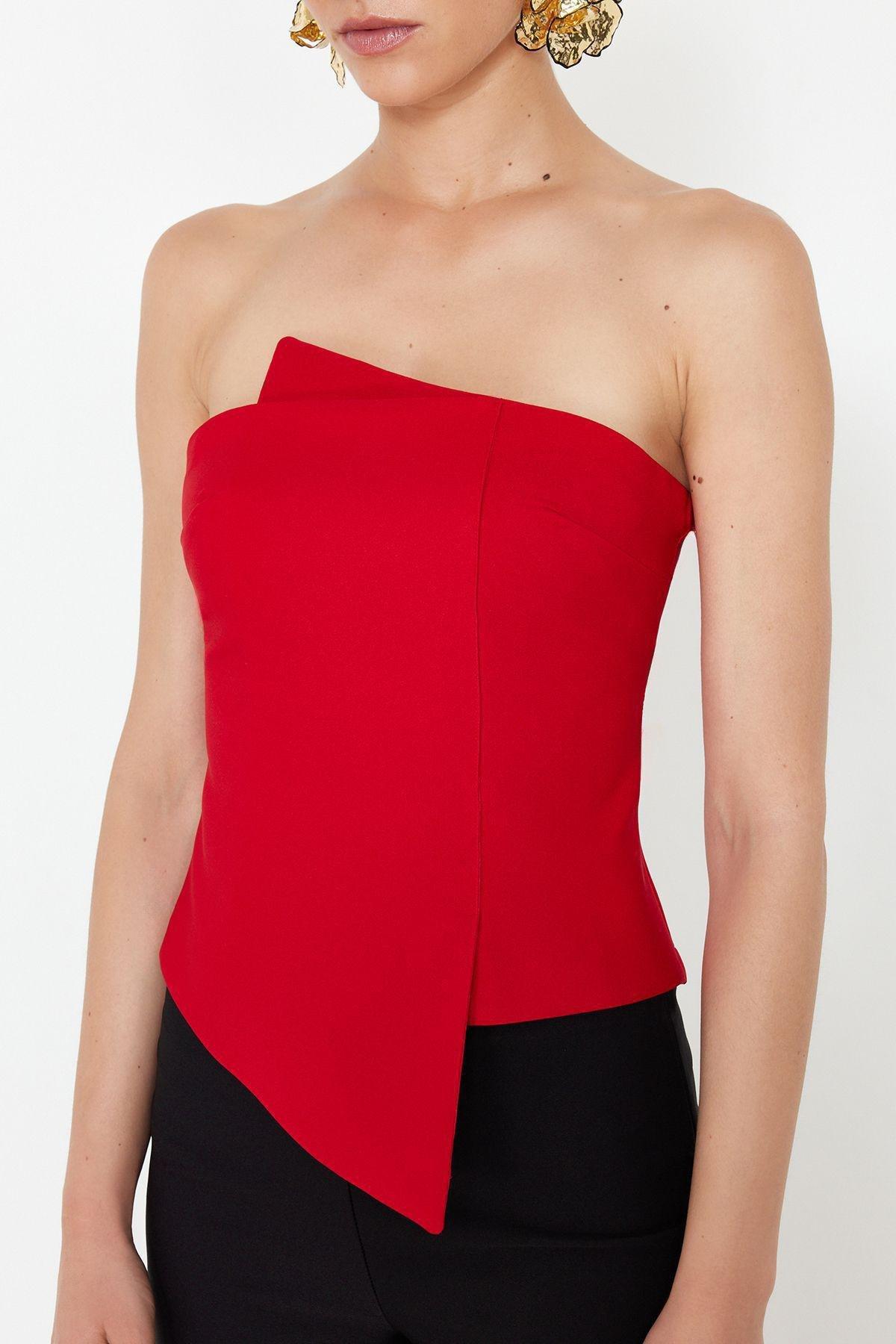 Red Body-Sitting Woven Bustier, , large image number 3
