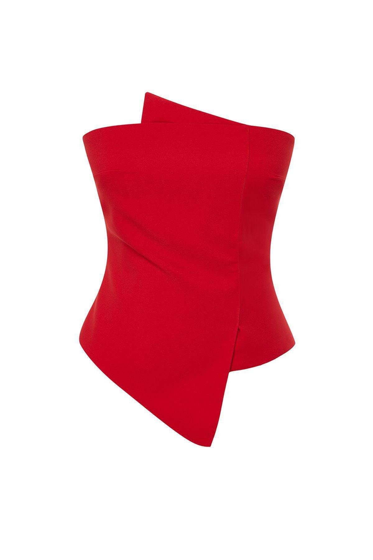 Red Body-Sitting Woven Bustier, , large image number 5