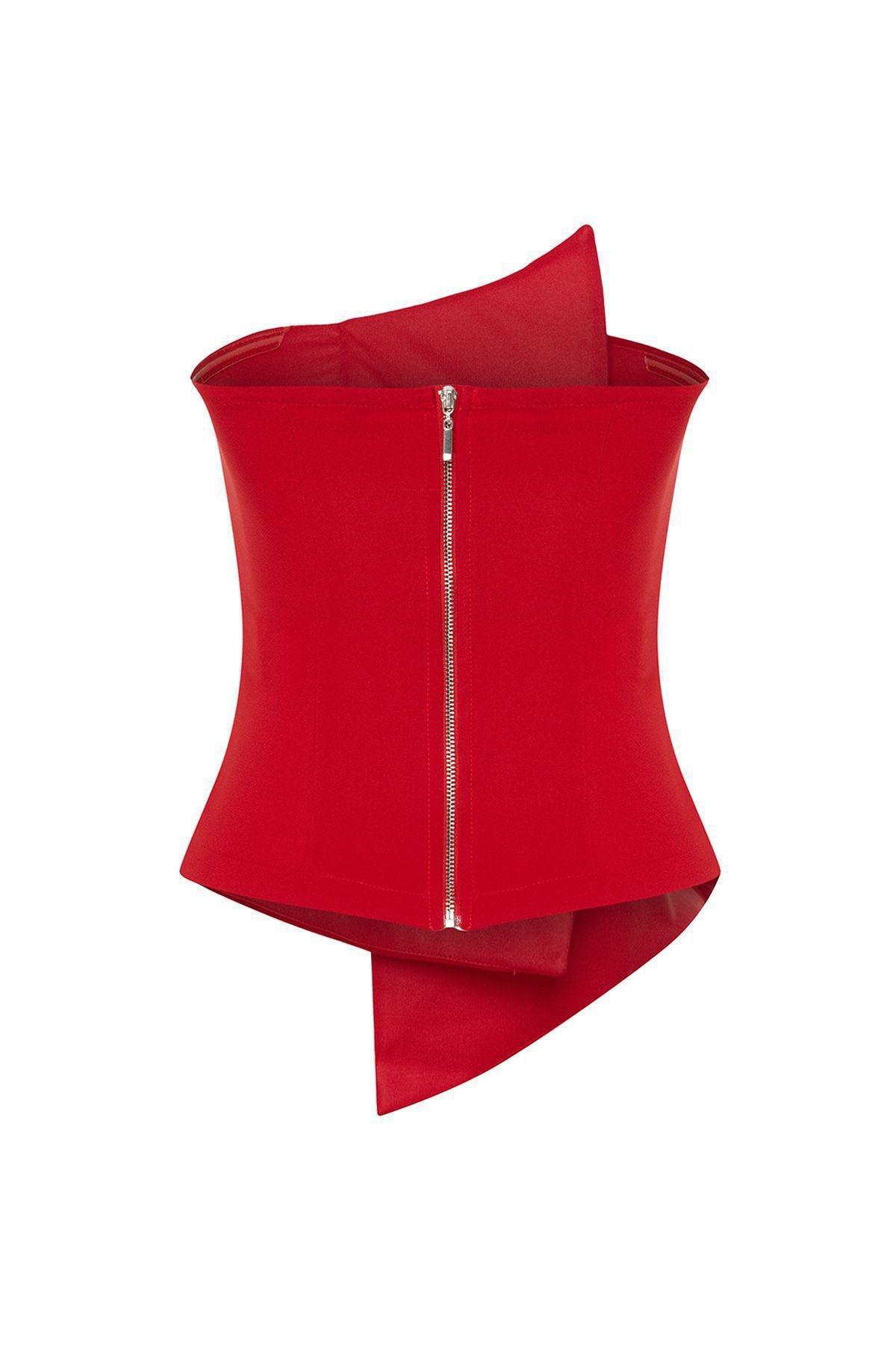 Red Body-Sitting Woven Bustier, , large image number 6
