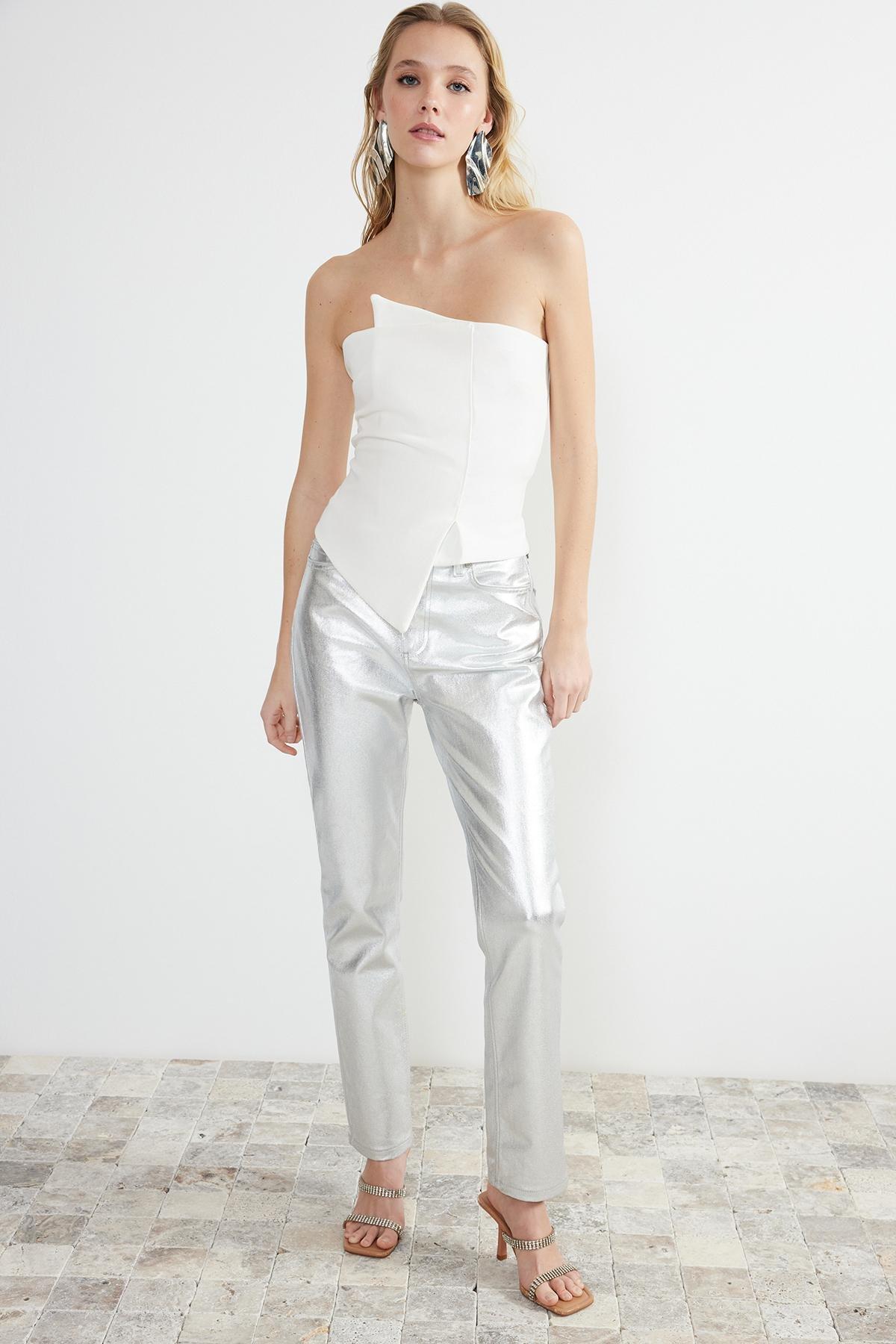 White Woven Body Fitted Bustier, , large image number 3