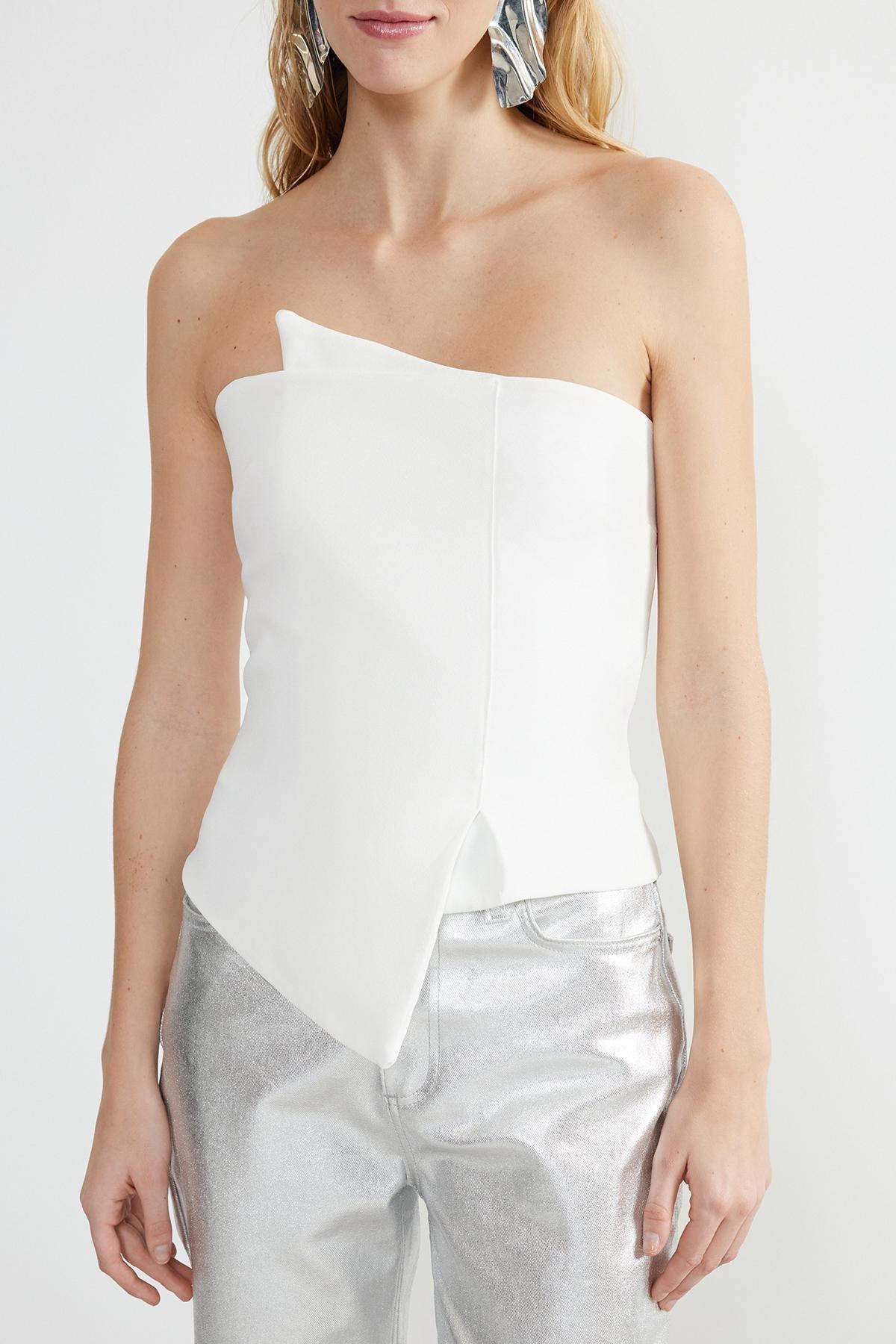 White Woven Body Fitted Bustier, , large image number 4