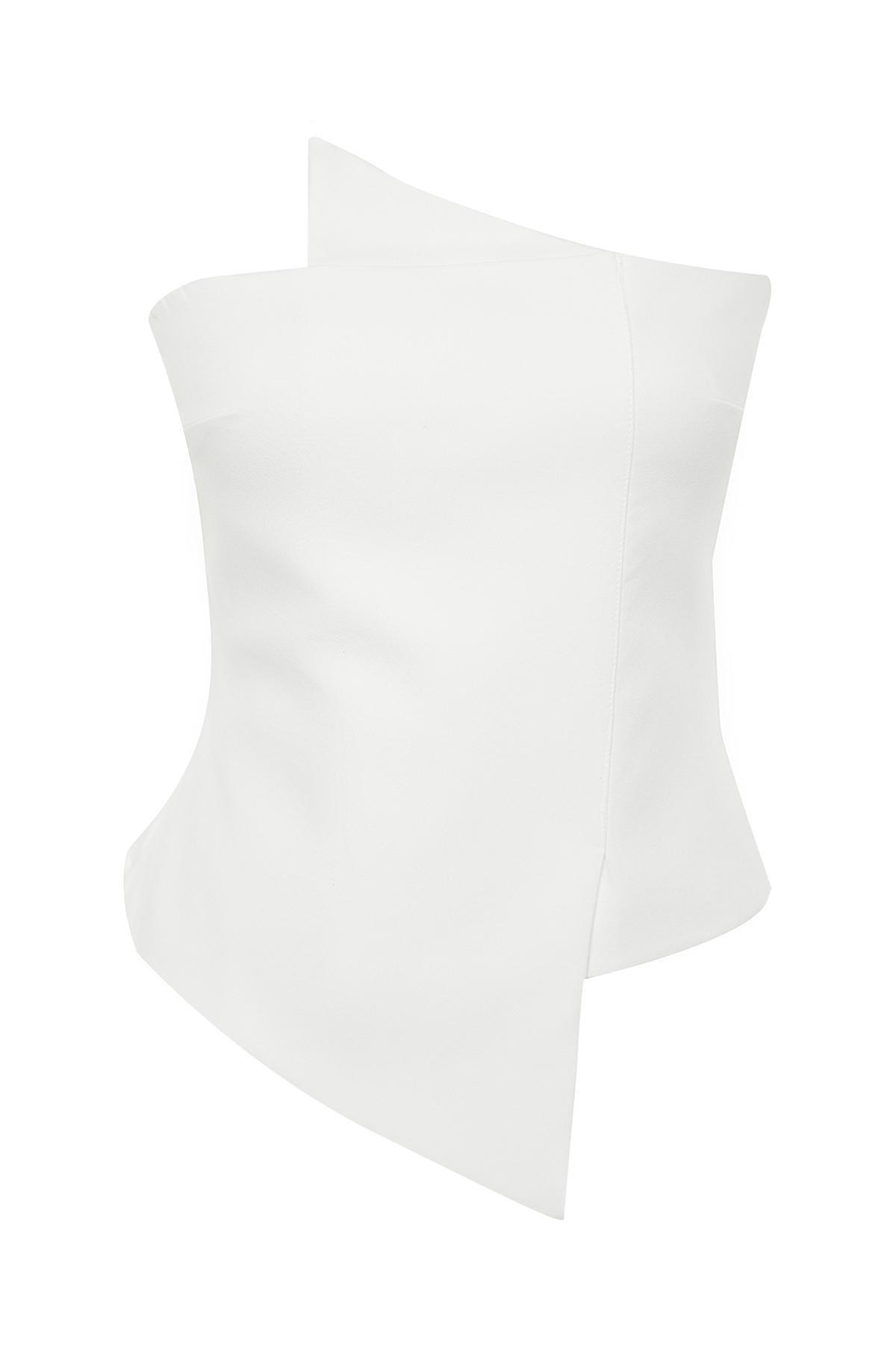 White Woven Body Fitted Bustier, , large image number 5