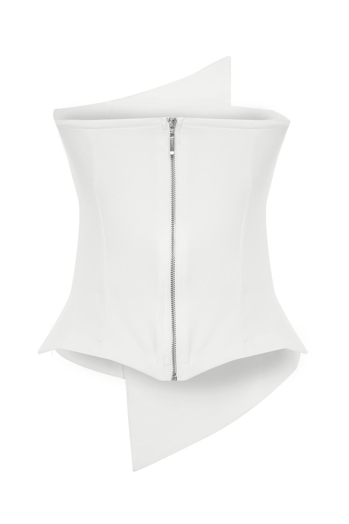 White Woven Body Fitted Bustier, , large image number 7