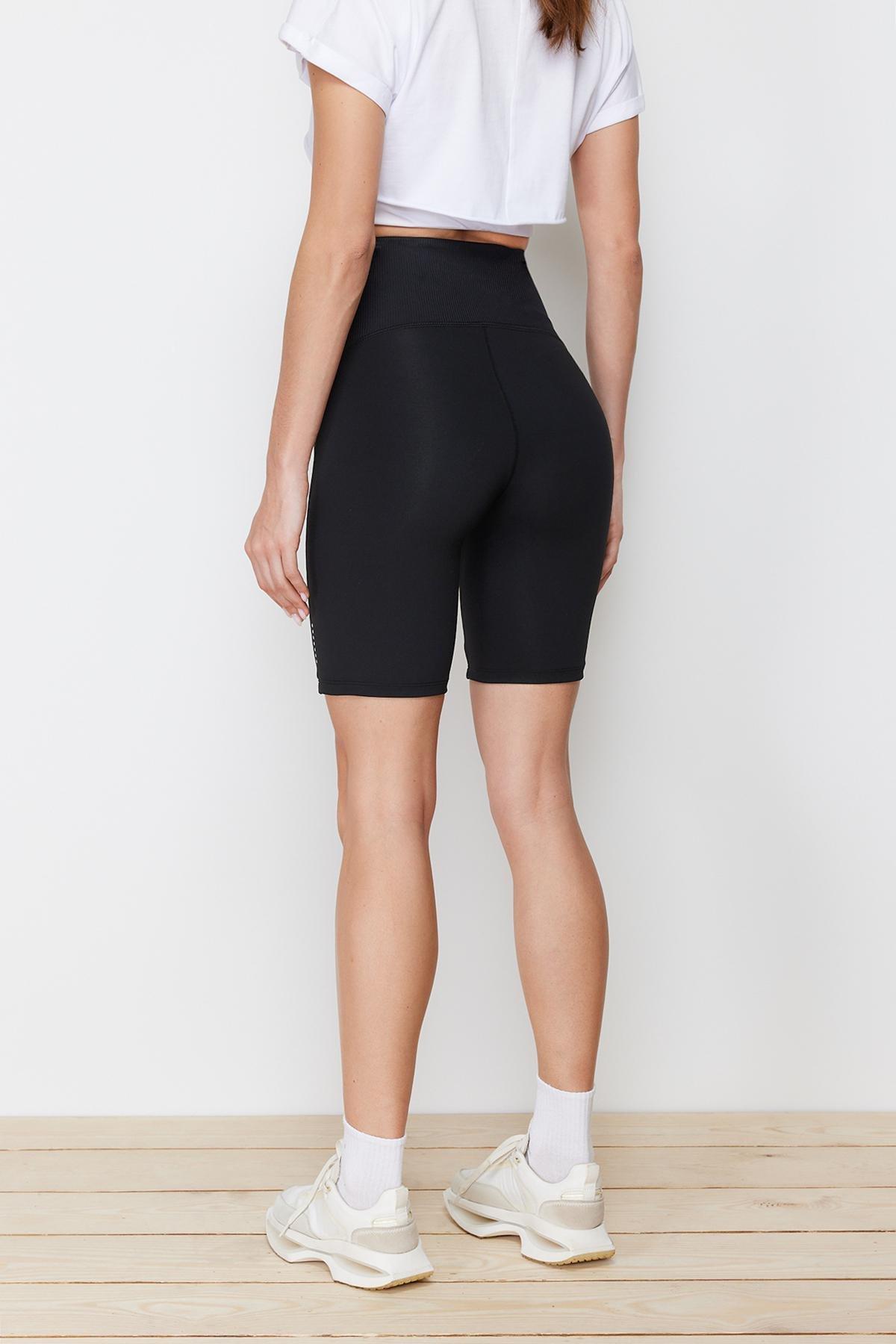 Black Gathering Ribbed Print Short Tights, , large image number 4